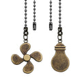 2Pack Metal Ceiling Fan Pull Chain, 12inch Fan & Bulb Pattern Ornaments String Cord Extension, 3mm Ball Chain Decorative Pendant Extender with Connector, Bronze