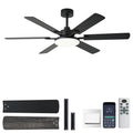 NKPU 56 Inch Ceiling Fans with Lights, Modern Black Ceiling Fan with Light and Remote Control, 6 Double Sided Blades, 6 Speed Reversible Motor, Dimmable LED, Silent Timing, Indoor Outdoor Patio Use