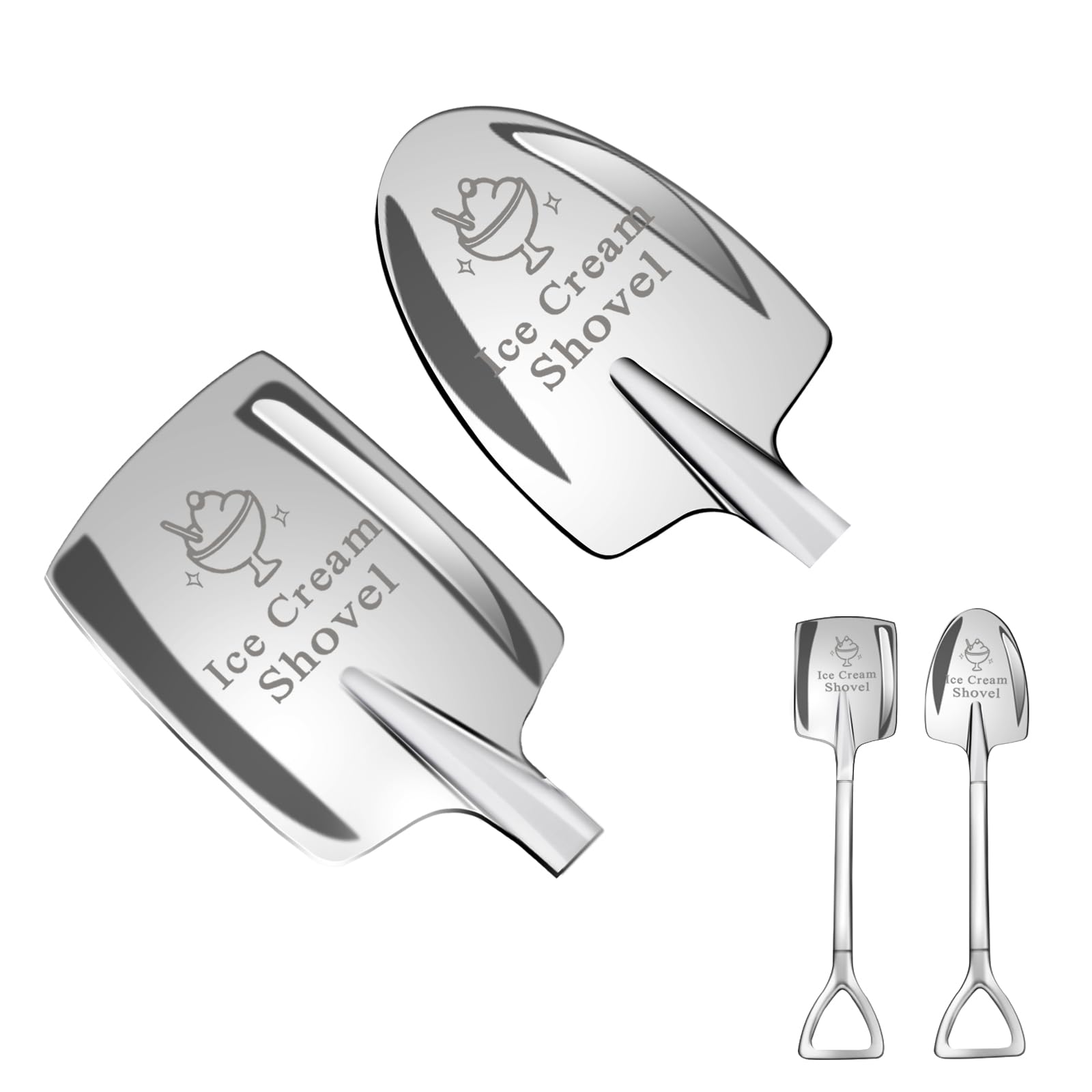 2 Pcs Ice Cream Shovel Set - Funny Loving Gift (Birthday/Holiday Gift for Family and Friends), Premium 304 Stainless Steel Dessert Spoons for Eating Ice Cream