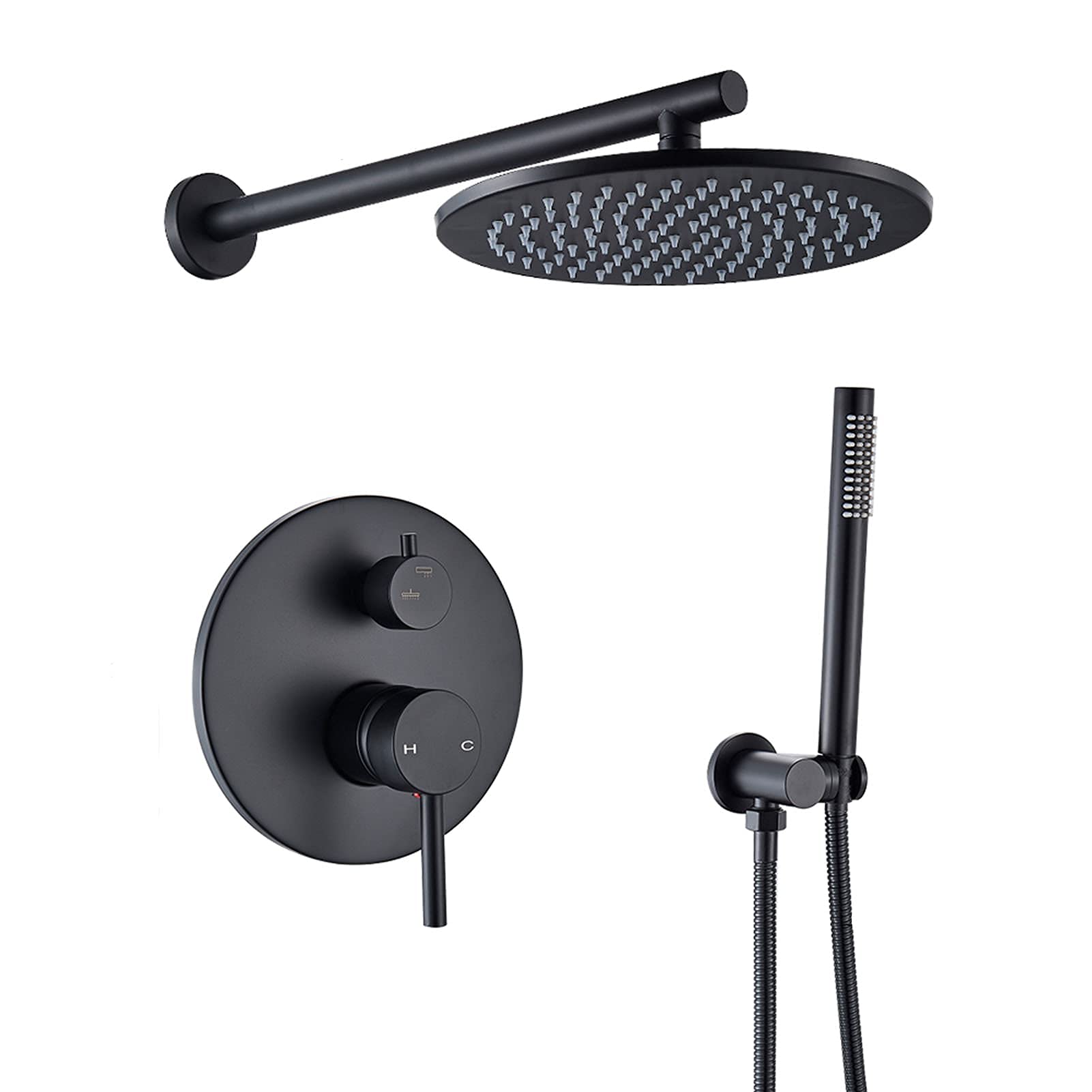 Shower System Black, 10" Round Rain Shower Head with Handheld Shower Head Set, Wall Mounted Shower Faucet Set, Bathroom Shower Mixer Tap, Solid Brass