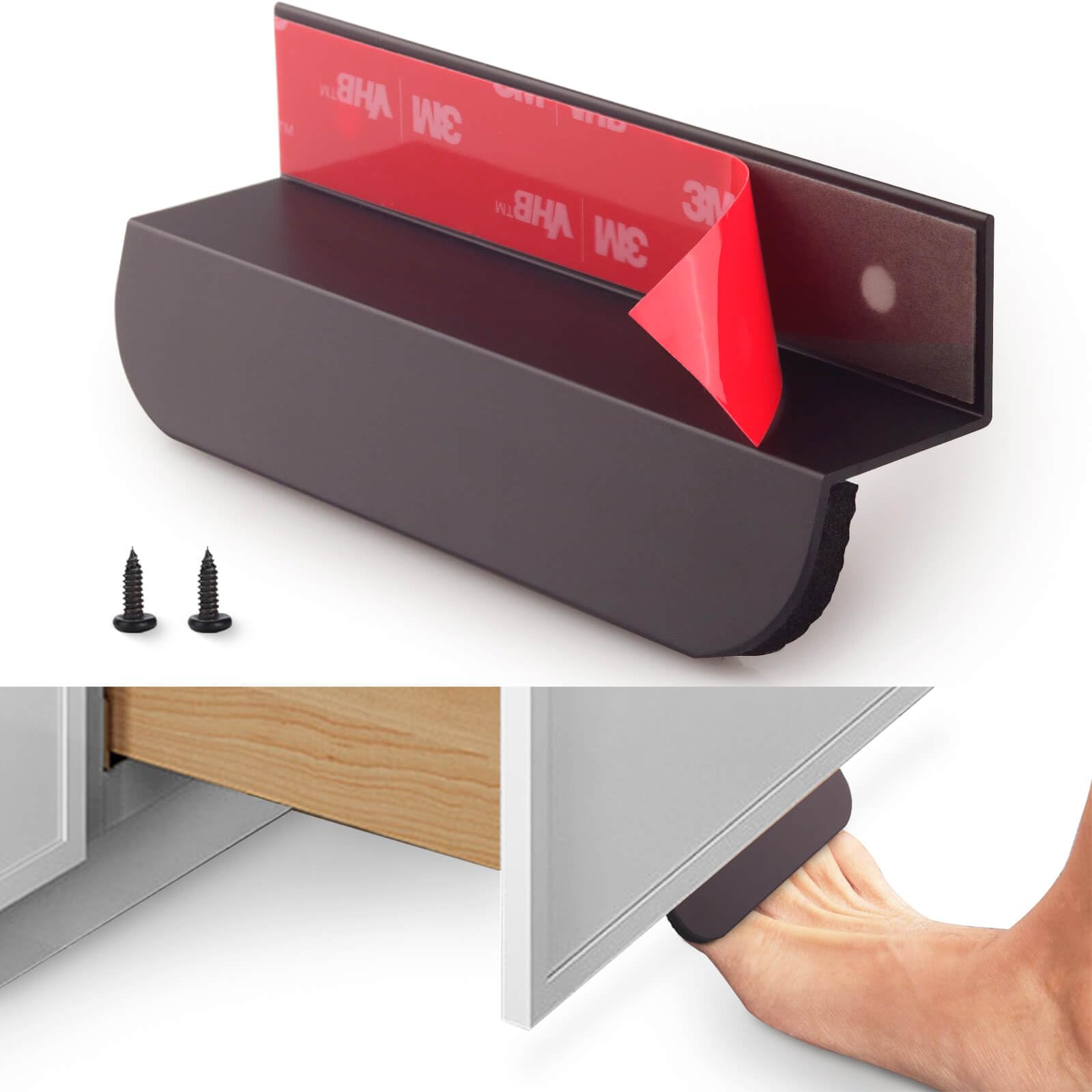RVPEKUPE 1-Pack Under Cabinet Foot Pull with Adhesive and Screws, Hands Free Toe Foot Pull Opener for Kitchen Trash Cabinet Drawer, 4 Inch (Matte Black)