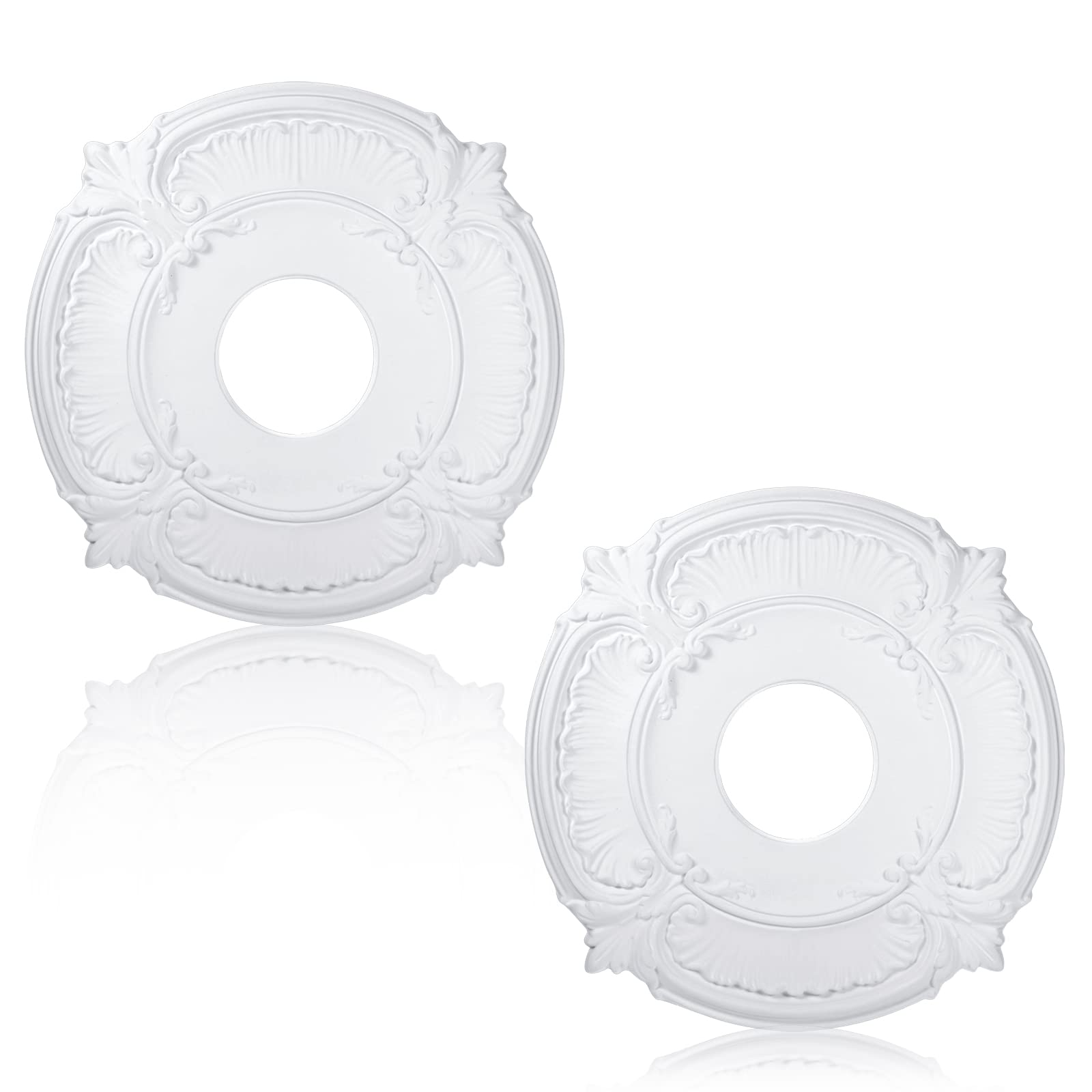 2 Pieces PU Ceiling Medallion Decorative Ceiling Fan Medallion Round Home Lighting for Light Fixtures Chandeliers, 12" od x 3.5" ID(White)