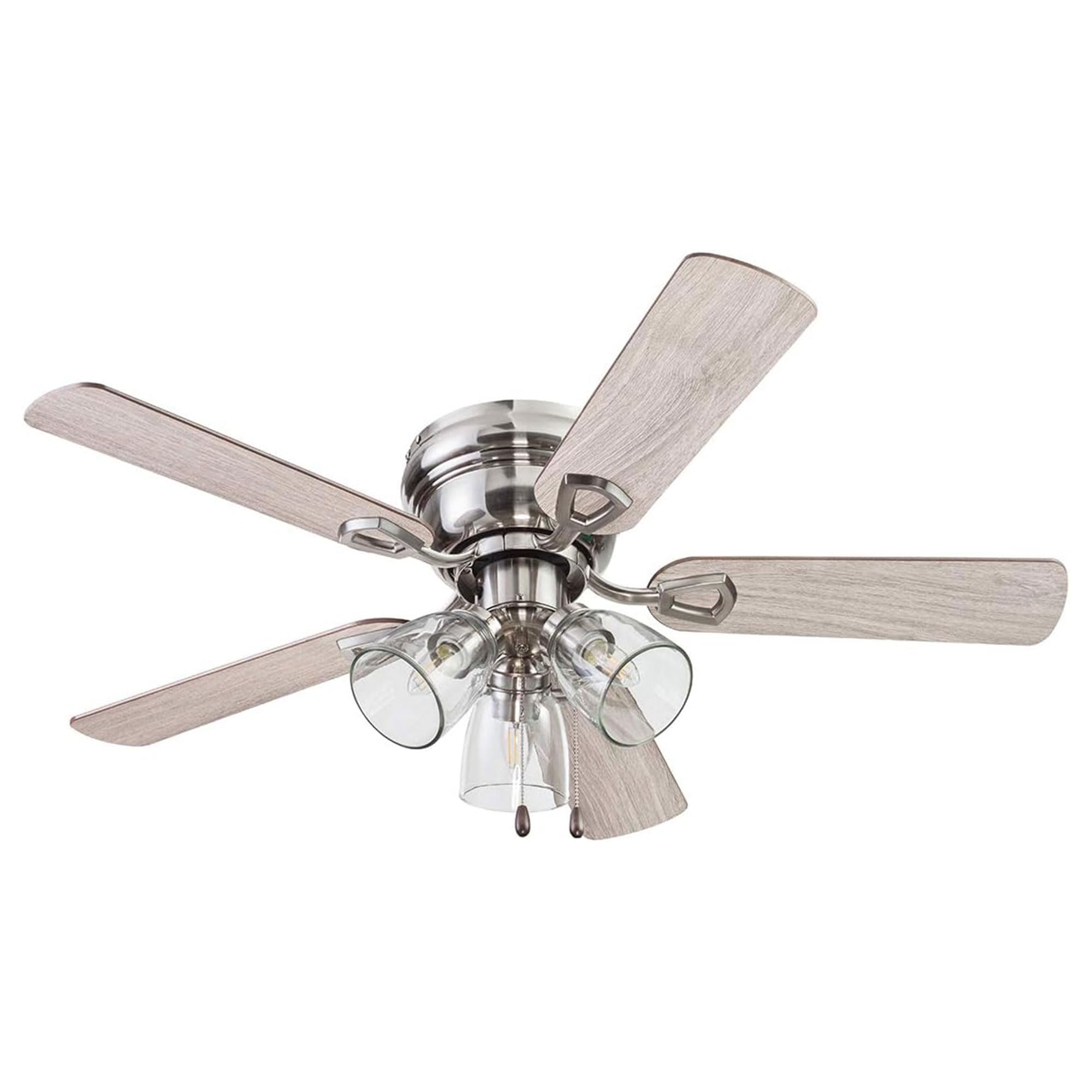 Portage Bay Renton Ceiling Fan with 3 Speeds & LED Light Bulbs, 42", Brushed Nickel - Quiet Indoor Air Cooling with 5 Reversible Blades & Pull-Chains, for Low Ceilings & Rooms Up to 350 Sq Ft