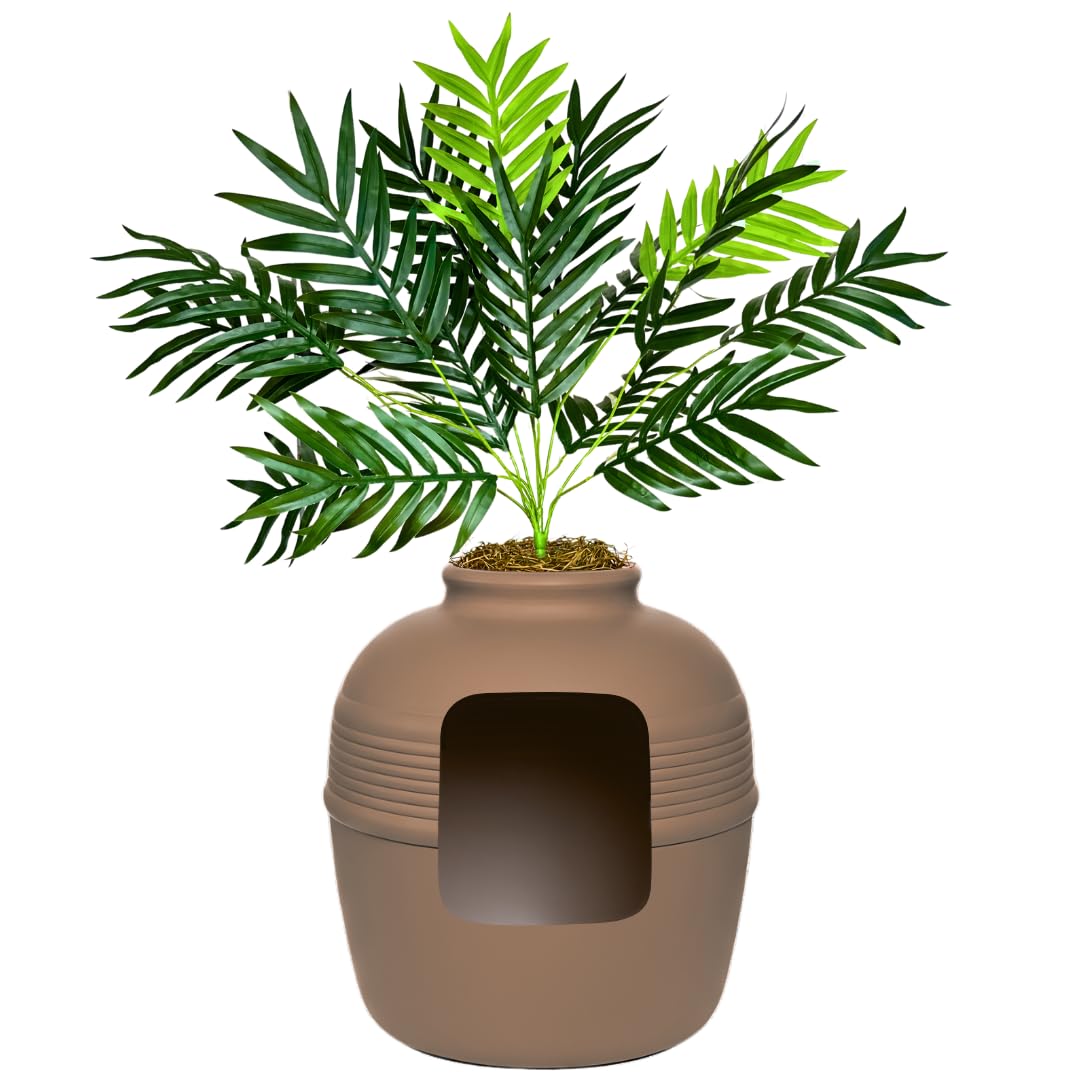 Good Pet Stuff Hidden Cat Litter Box Enclosure, Decorative Round Planter, No Plant, Vented Carbon Charcoal Filter for Odor Control, Easy-to-Clean, Made in USA, Casing, Mocha Brown