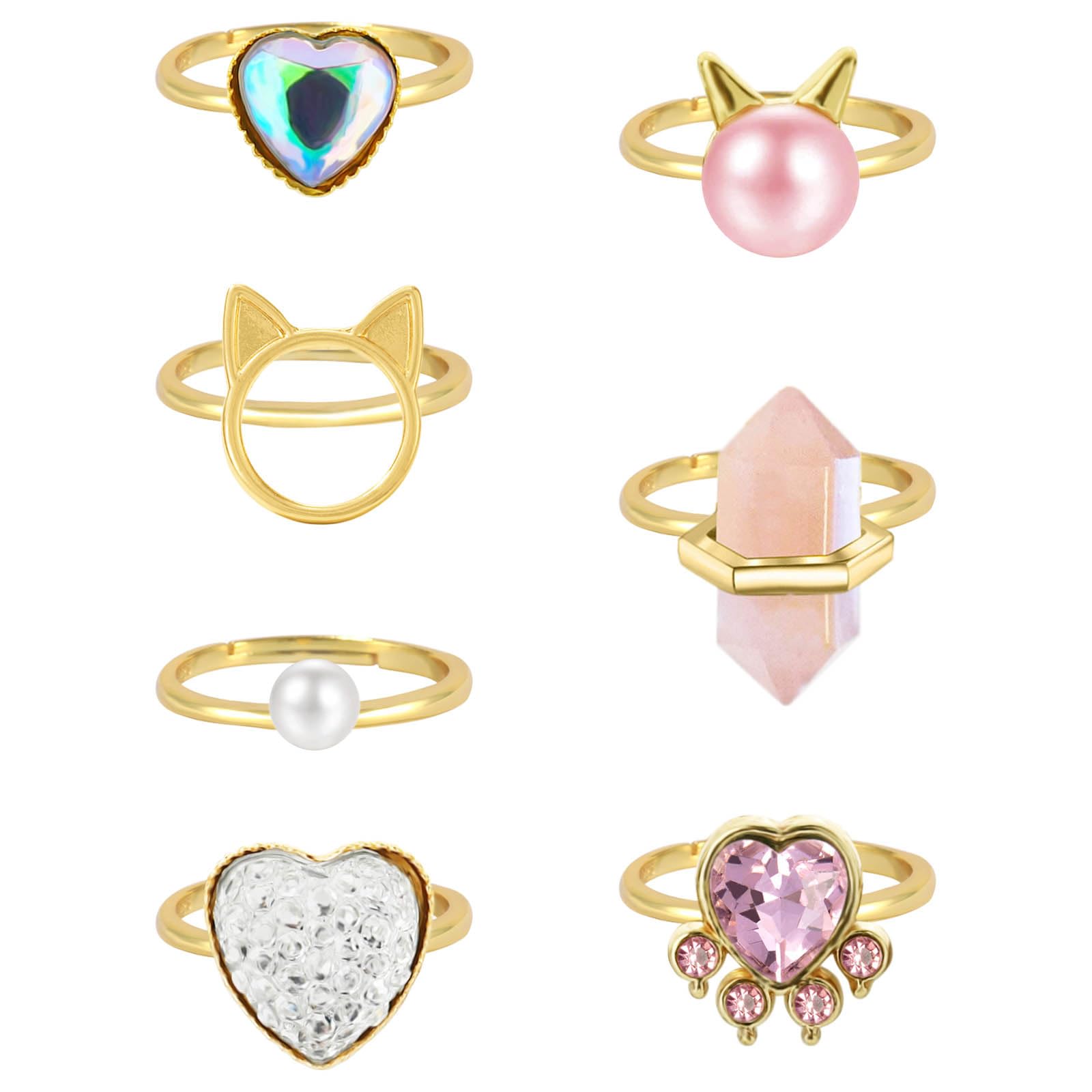 NEWITIN 7 Pieces-100 Pieces Cute Rings for Girls Crystal Ring Girl Pretend Play and Dress up Rings Adjustable Ring Kids Jewelry Little Girl Gift for Girls Kids