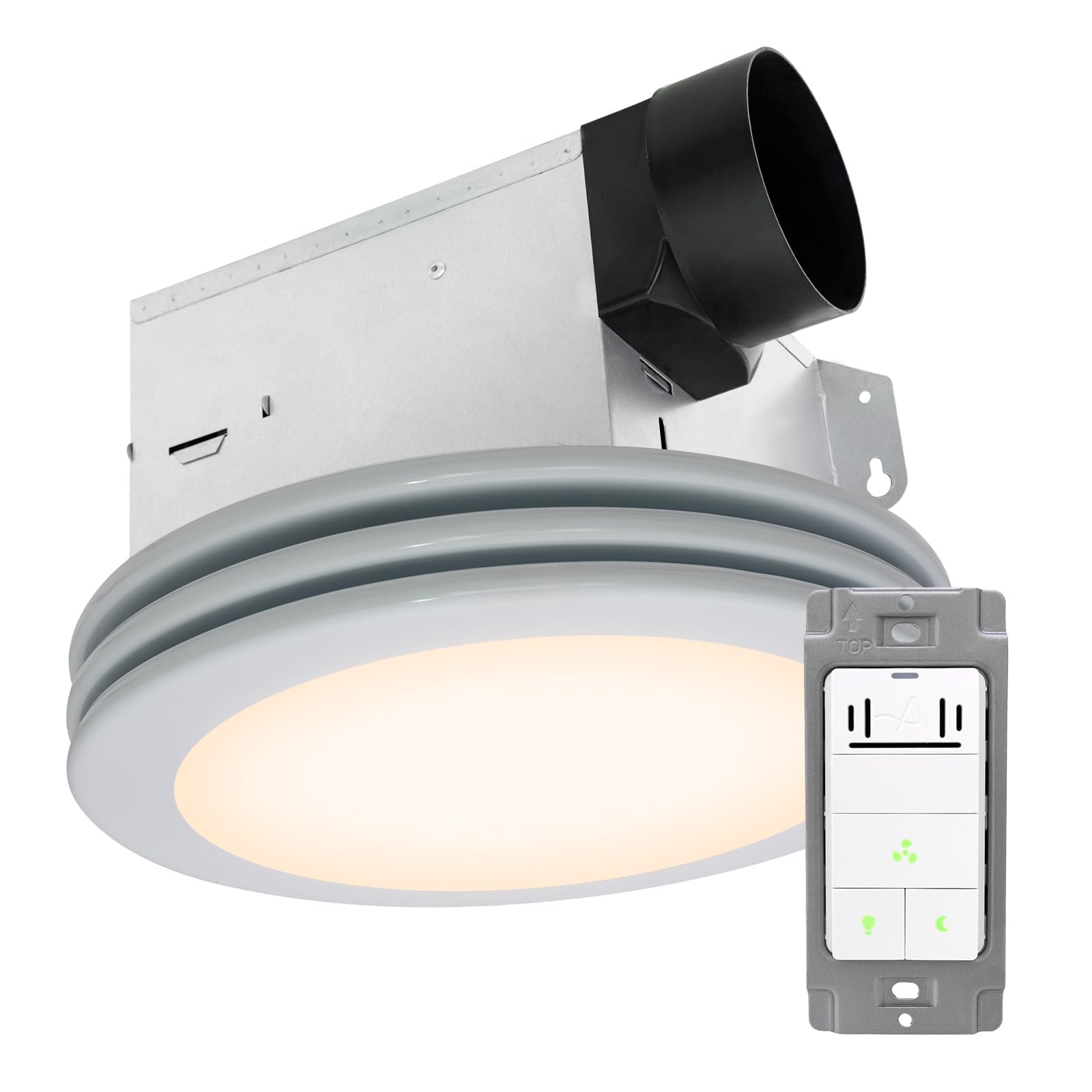 Akicon Bathroom Exhaust Fan Light and Humidity Switch, 80CFM 2.0 Sones Round Bathroom Fan Light Combo, 3CCT LED Light Bathroom Fan for Home (Stain White)