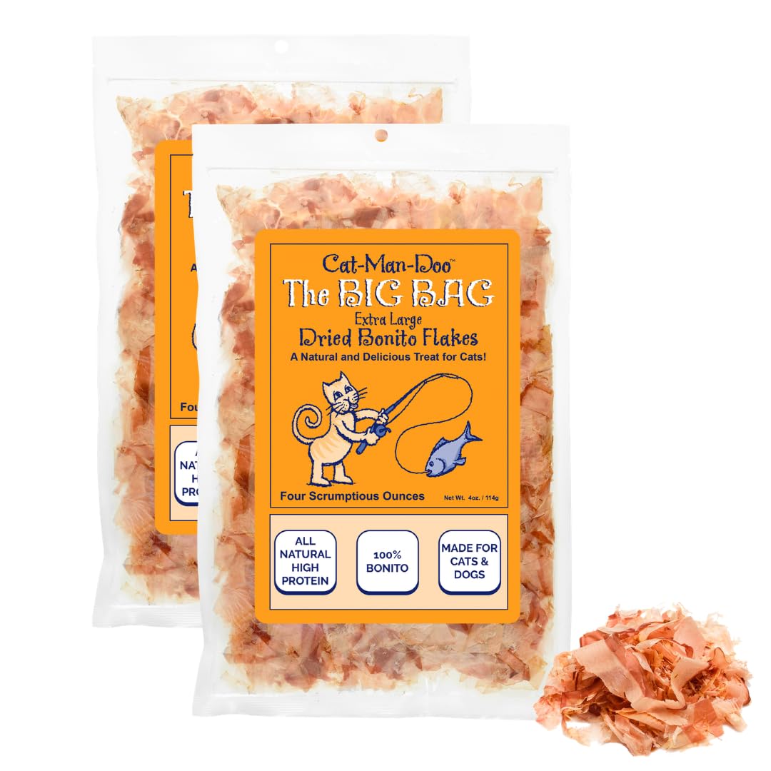 Cat-Man-Doo | Bonito - 4oz. (2 Pack) | Bonito Fish Flakes for Cat & Dog Treats | Healthy, Single Ingredient, Treat or Food Topper, High Protein