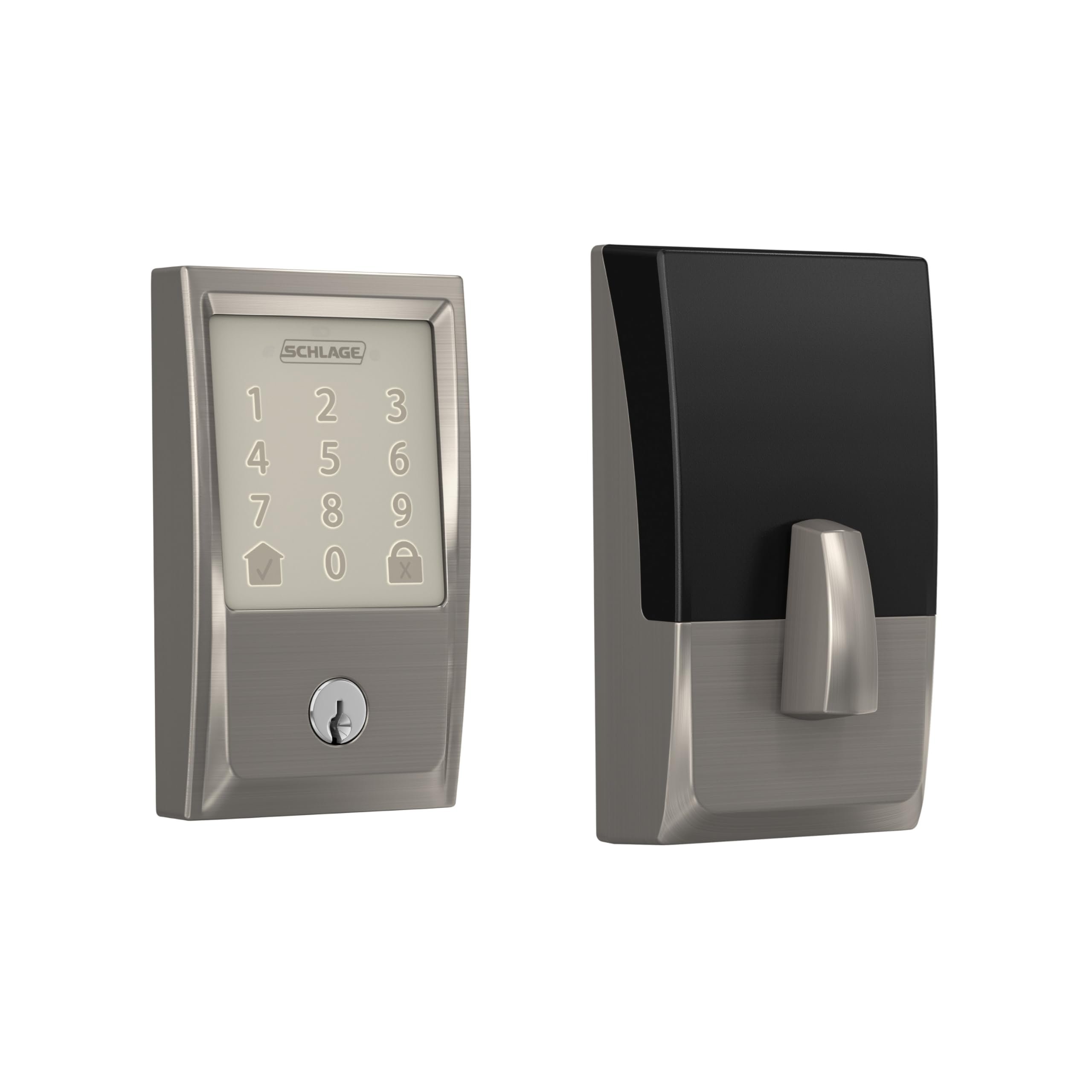 Schlage Encode Smart Wi-Fi Deadbolt Lock with Touchscreen Keypad, Keyless Front Door Entry, App Control, Alexa, Google Home and Airbnb Compatible, Satin Nickel, BE489WB CEN 619
