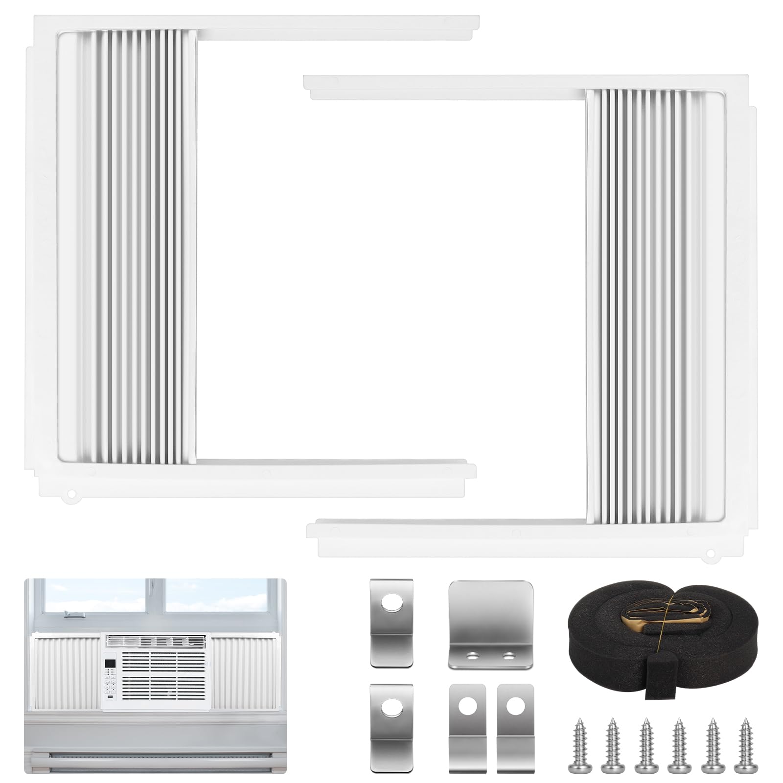 Window Air Conditioner Side Panels with Frame, Adjustable AC Insulation Side Panels for Window Units, Air Conditioner Accordion Filler Curtain Kit Replacement for 5000 BTU Units