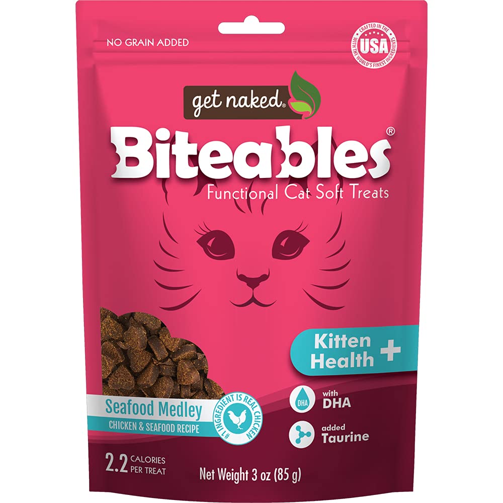 Get Naked Biteables Natural Soft Treats for Cats, Kitten Health Plus, Seafood Medley Recipe, 3 oz, 1 Pouch
