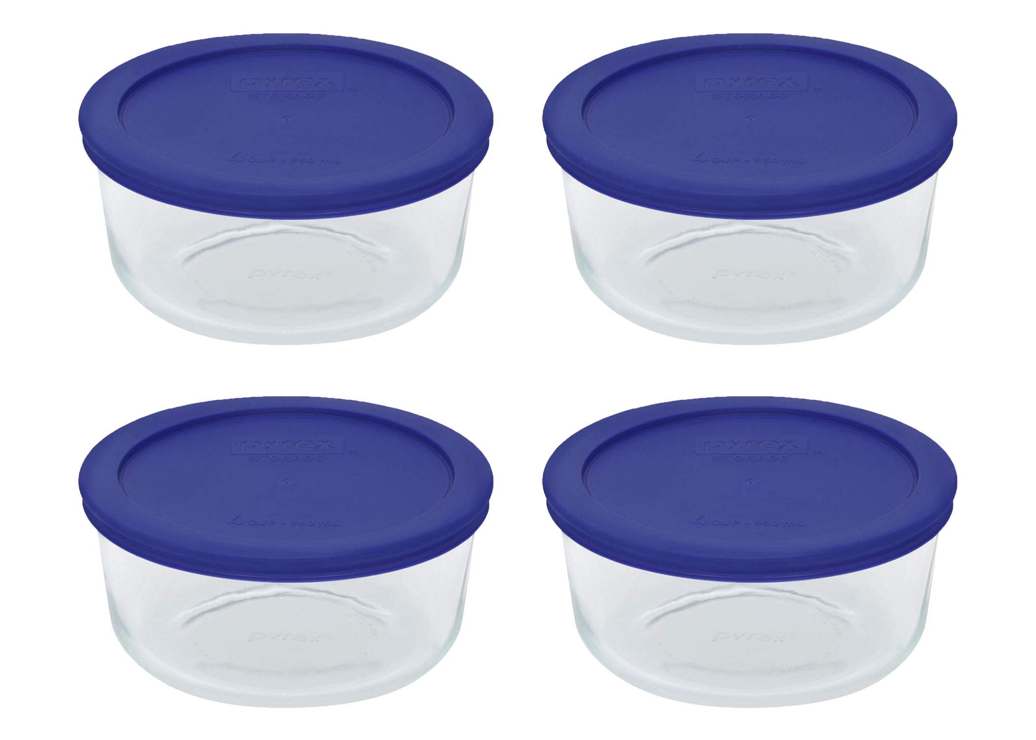 Pyrex 7201 4-Cup Glass Bowls and 7201-PC Cadet Blue Lids (4-Pack) Perfect for Meal Prep, Organization, Food Storage and so Much More - Made in USA