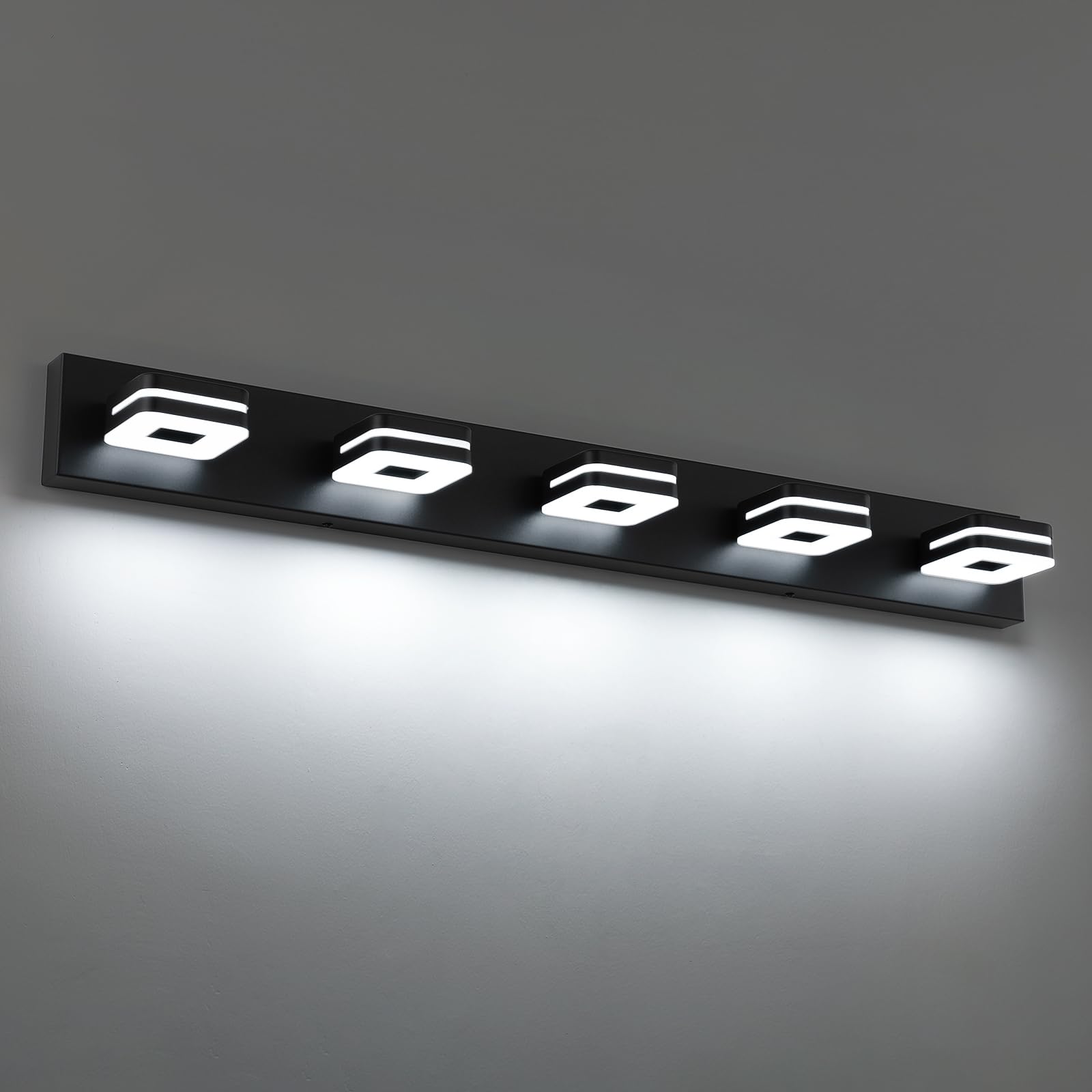 Modern LED Bathroom Vanity Light - 30W Dimmable Matte Black 5-Light Fixture, 40" Long Wall Light, Day Light 5500K, 110V AC