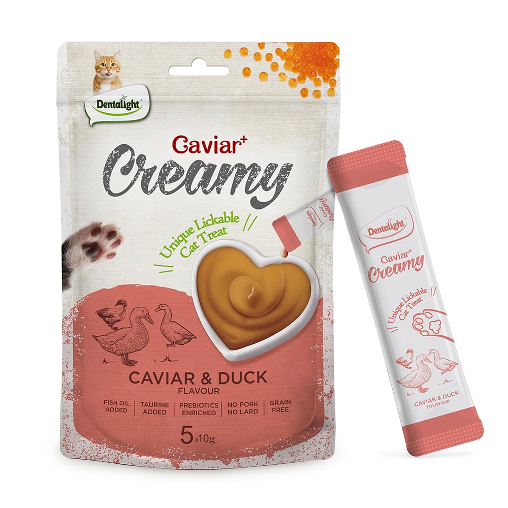 Caviar Creamy Lickable Cat Treats Snack Kitty Treats for Training 5 Pack, (50g, Duck)