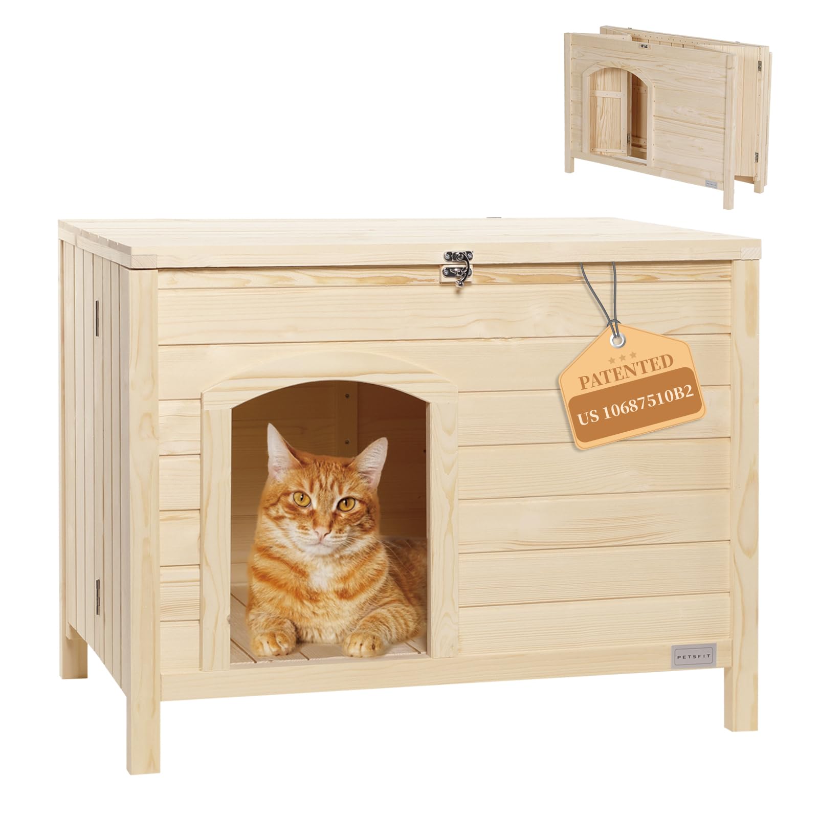 Petsfit Folding Litter Box Enclosure, No Tools Required for Assembly, Cat Litter Box Furniture Hidden, Fit Most of Litter Box, Dog House Cat House, 30" L×21" W×24.5" H