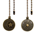 Copper Ceiling Fan Pull Chain Moon & Sun, 2Pack Decorative Totem Pull Charm Pendant Extension, 12 Inches Lighting & Fan Beaded Ball String Extender Ornament with Connector