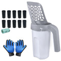 Cat Litter Scoop, Litter Scooper with Holder Removable Manure Sieve Scoop, Large Capacity Cat Litter Scooper Comes with 215 Bags and A Pair of Cat Brush for Shedding Gloves.