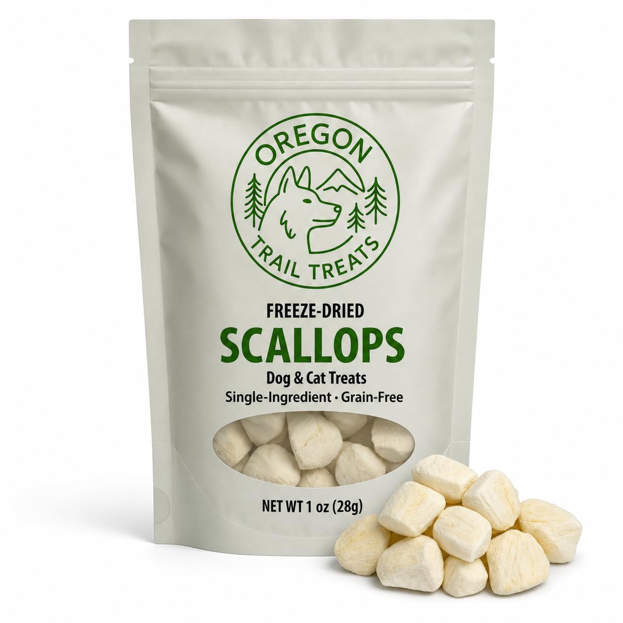 Oregon Trail Treats Freeze-Dried Scallops Dog & Cat Treats - Single Ingredient Premium Bay Scallops Grain Free 1 oz