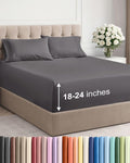 Extra Deep Queen Sheet Set - 4 Piece Breathable & Cooling Bed Sheets - Easily Fits 18 to 24 inch Mattress - Ultra Soft, Wrinkle & Fade Free with Extra Deep Pockets - Hotel Luxury Bedding - Dark Grey
