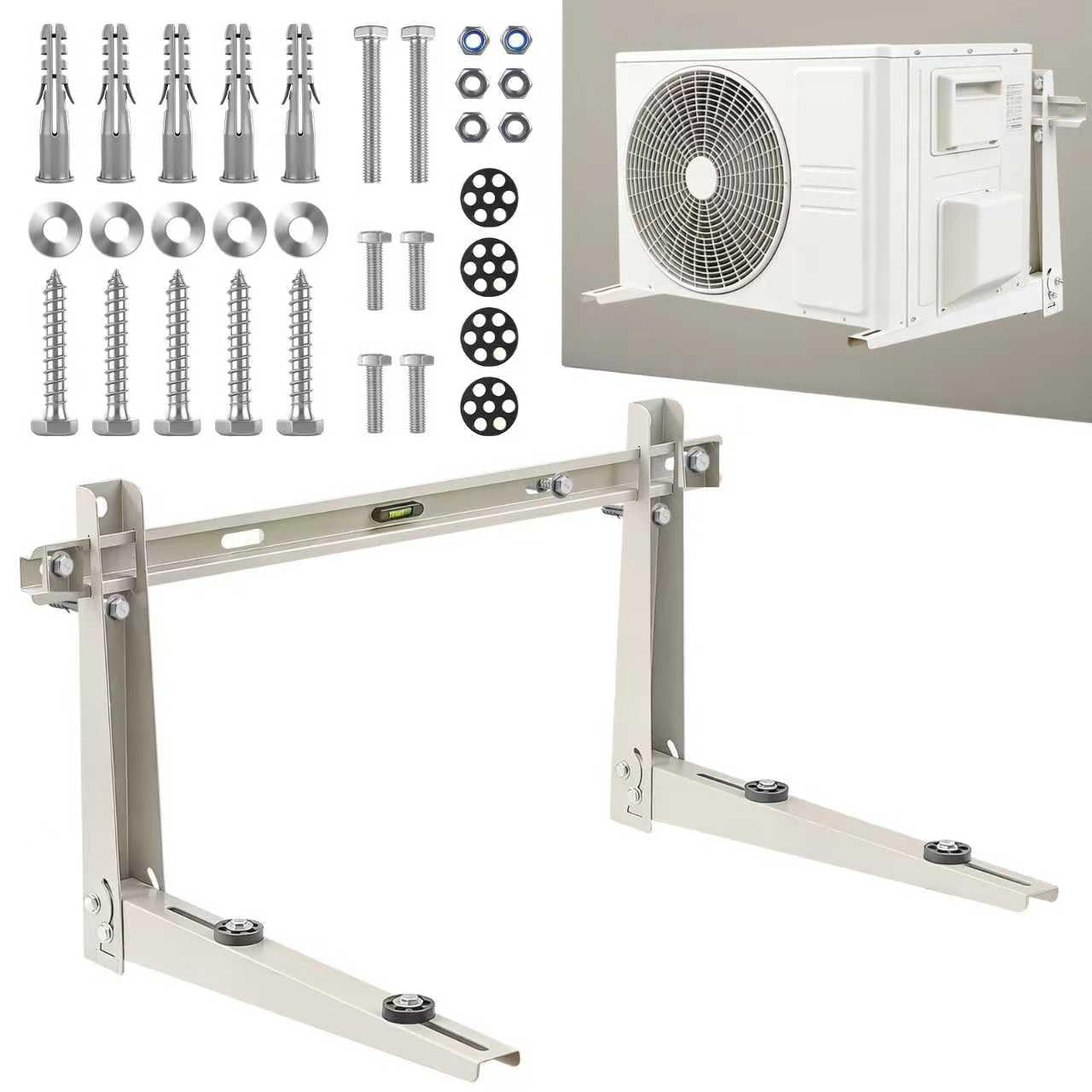 Mini Split Wall Mounting Bracket for Outside, 400 lb Heavy Duty Galvanized Steel AC Wall Mount with Leveling Bar and Anti-Vibration Pads, Fits 7000-12000 BTU Ductless Air Conditioner Heat Pump Units