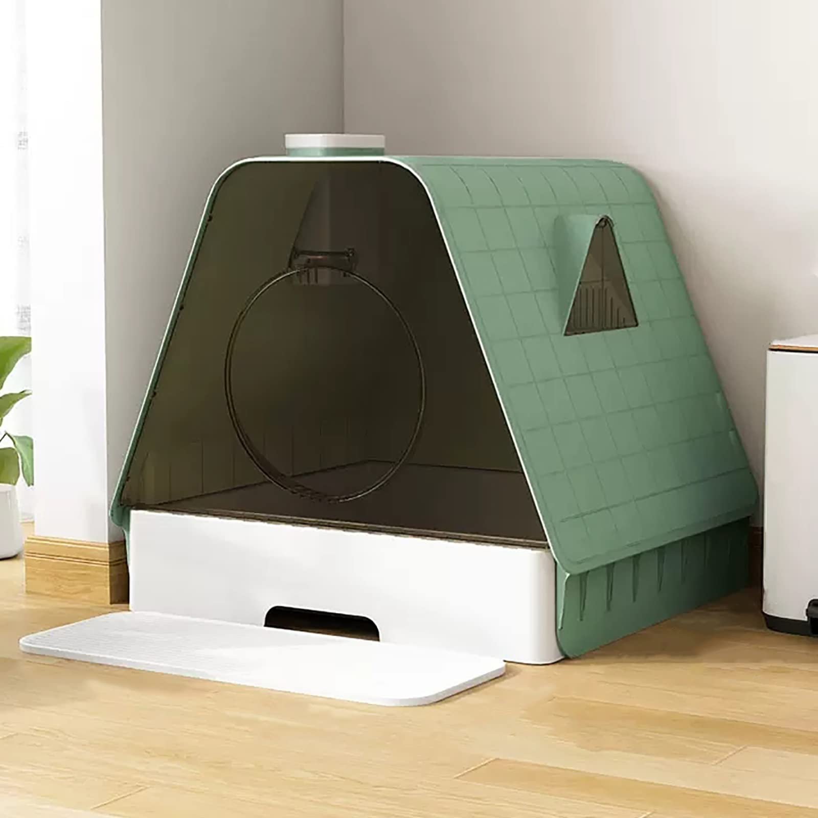 Cat Toilet House Closed Litter Tray Removable Bottom Compartment for Easy Cleaning Litter Scoop and Floor Mat Included Upgraded Smart Deodorant (Color : Green, Size : Common Style)