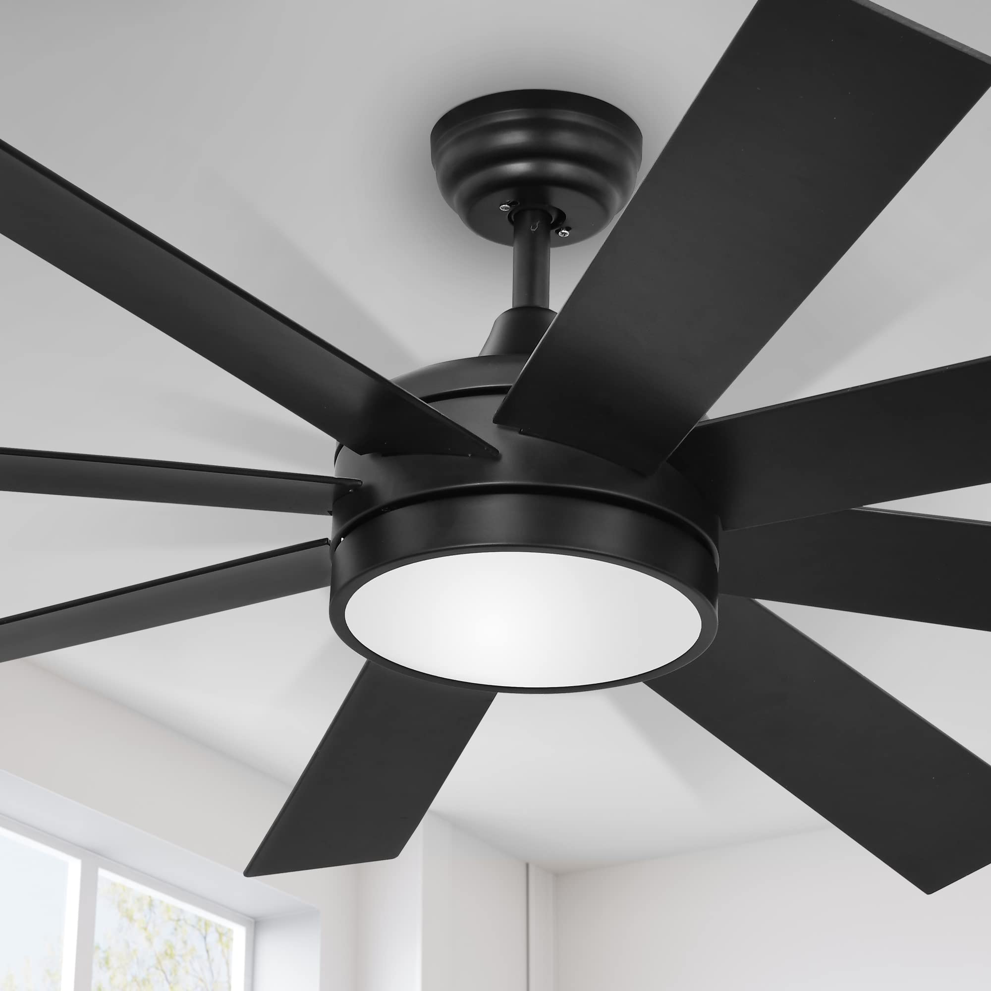 YITAHOME Black 60 Inch Ceiling Fan with Light and Remote, DC Fanlight for Indoor, Modern Light Fan with Reversible 6 Speeds, 3 Color Temperatures, Memory Function, Quiet Motor