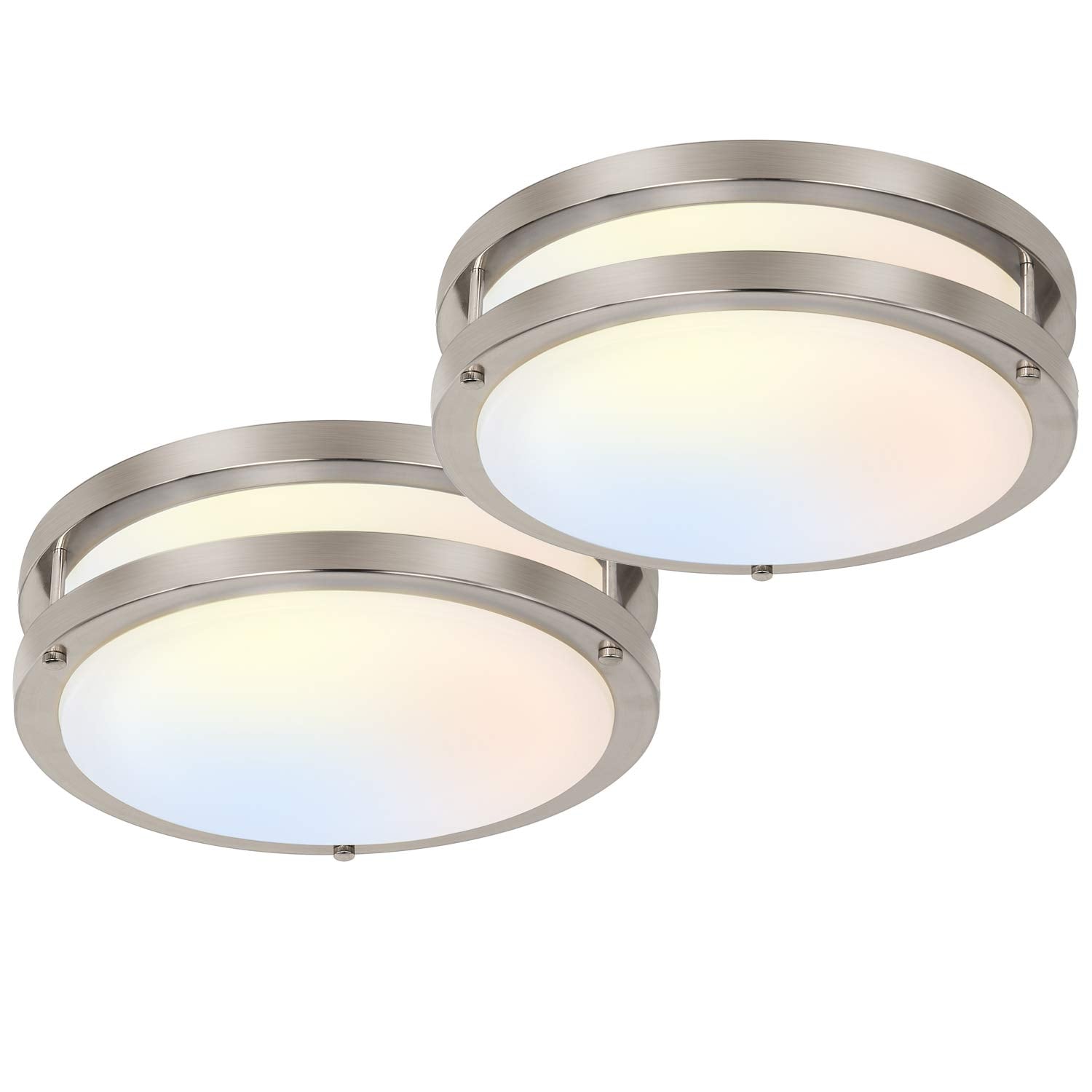 hykolity 13 inch Flush Mount LED Ceiling Light Fixture, 2700K/3000K/3500K/4000K/5000K Adjustable Ceiling Lights, Brushed Nickel Saturn Dimmable Lighting for Bathroom or Kitchen, ETL Listed - 2 Pack