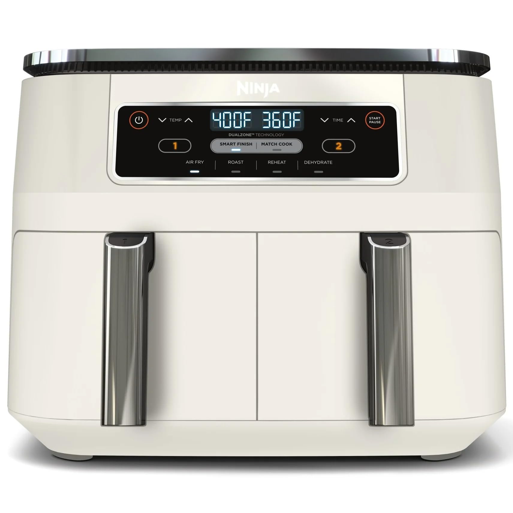 Ninja Foodi 4-in-1 8-qt. 2-Basket Air Fryer with DualZone Technology, 4 Functions, Smart Finish, Roast, Air Fry, Reheats, & Dehydrates, White, DZ100WH (Renewed)
