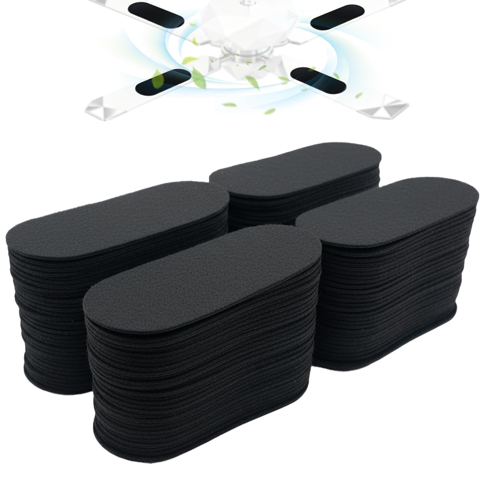40 Pack Ceiling Fan Filters for Blades, Black Ceiling Fan Air Purifier Pads, Dust Catcher Activated Coconut Carbon Ceiling Fan Filter Accessories