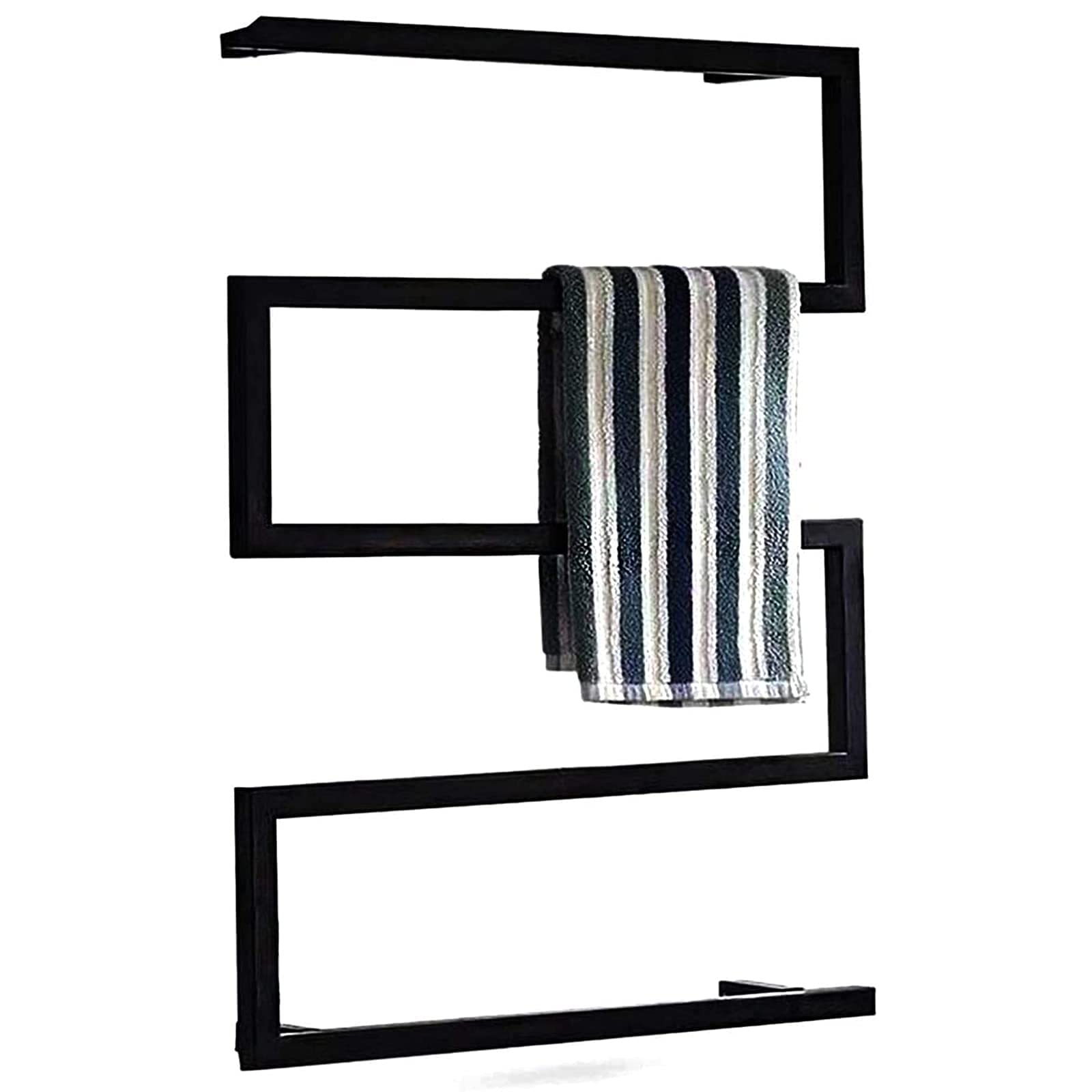 Electric Heated Towel Rack Bathroom Radiator with LED Switch Wall-Mounted Heated Towel Rail, 304 Stainless Steel Constant Temperature Towel Warmer, Black, 600 × 800Mm,Plug in (Hardwired)