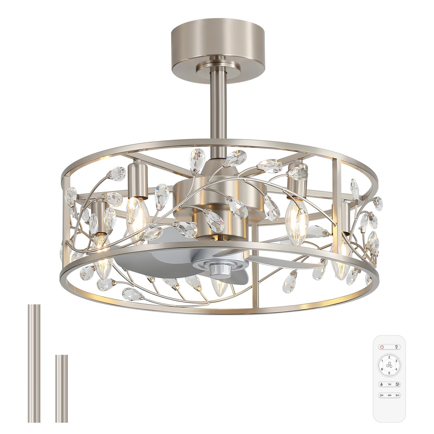 20 Inch Caged Ceiling Fan with Light and Remote, Reversible AC Motor, 5 ABS Blades, Modern Industrial Low Profile Small Ceiling Fan Light for Bedroom Home Indoor