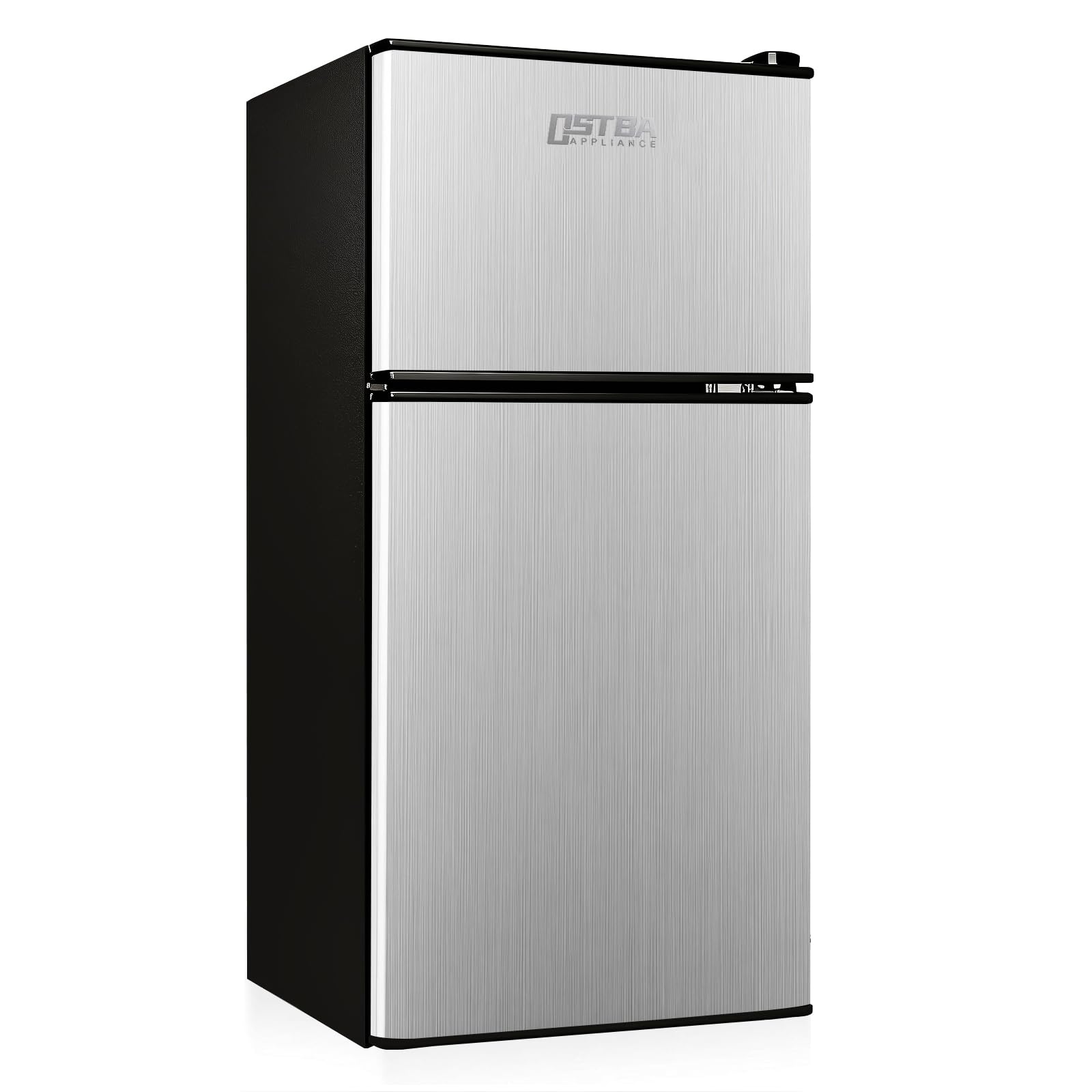 OSTBA Mini Fridge with Freezer - 3.2 Cu.ft 2-Door Upright Freezer, Compact Refrigerator with 2 Removable Shelves 7 Level Adjustable Thermostat, Removable Shelves for Bedroom Office Apartment, Silver