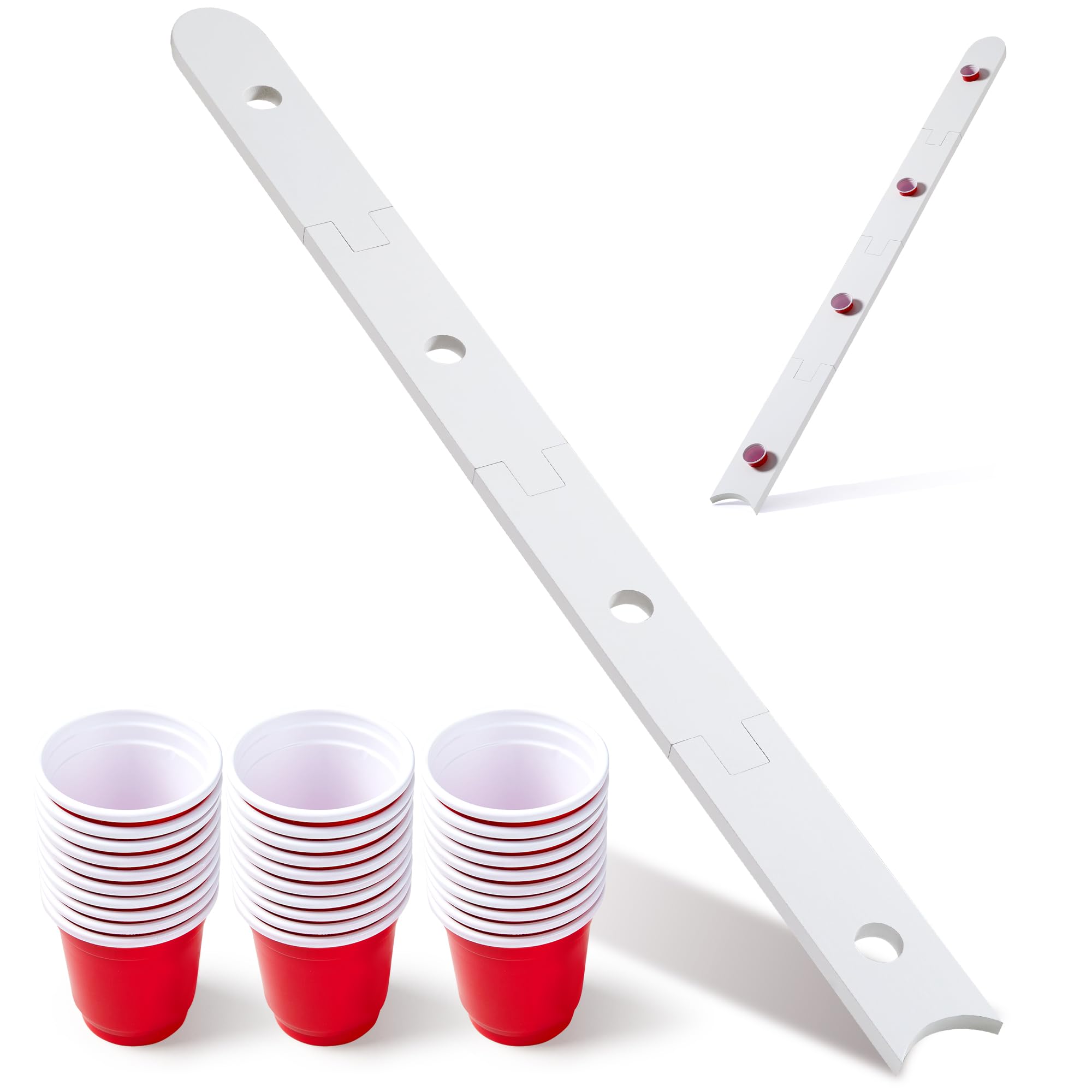5 Ft Shot Board 4 Person Shot Ski Retro Rustic Wood Ski Shot Board with 48 Cute Shot Glasses for Party,Wedding Celebration,Birthday Family Gathering,Game Night - 56x4x0.8in (White)
