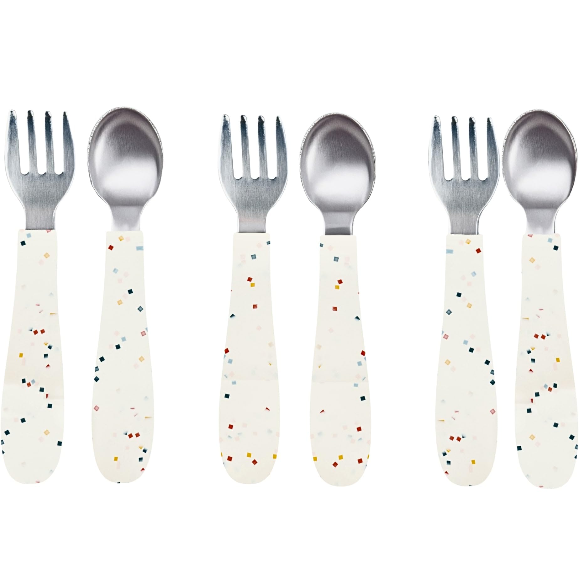 WeeSprout Toddler Utensils, 3 Forks & 3 Spoons, 18/8 Stainless Steel & Food Grade Silicone, Thick Easy-Grip Handles, Perfect Length For New Self Feeders, Gentle On Gums & Teeth, Dishwasher Safe