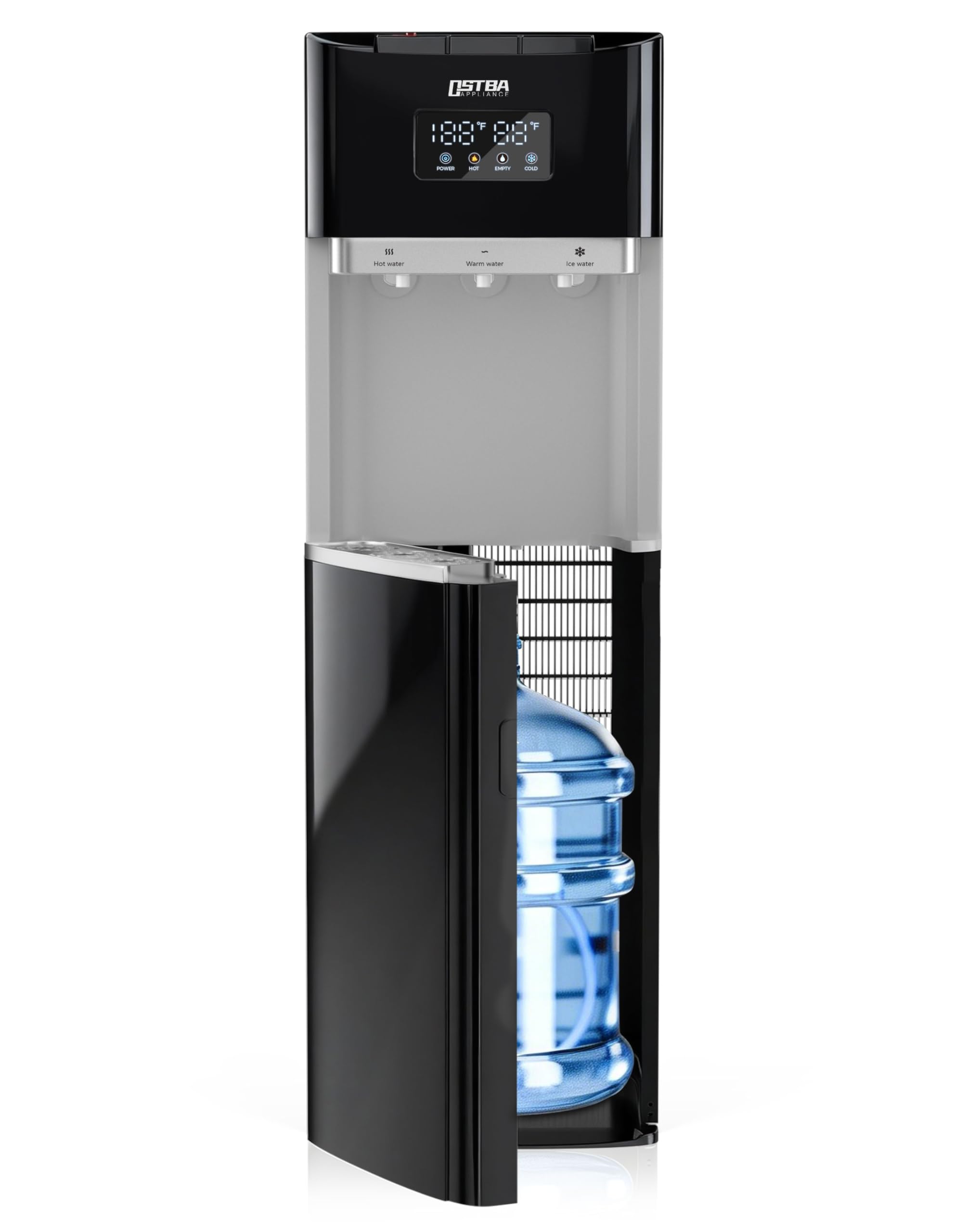 OSTBA Bottom Loading Water Cooler Dispenser for 3 & 5 Gallon Bottles, Hot, Cold & Room Water, LED Display, Child Safety Lock, Stainless Steel Tank Water Dispenserfor Home & Office