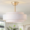 20'' Boho Fandelier Ceiling Fan with Light, Gold Fabric Chandelier with Light Remote Control, Caged with 6 Speeds for Bedroom, Nursery, Living Room