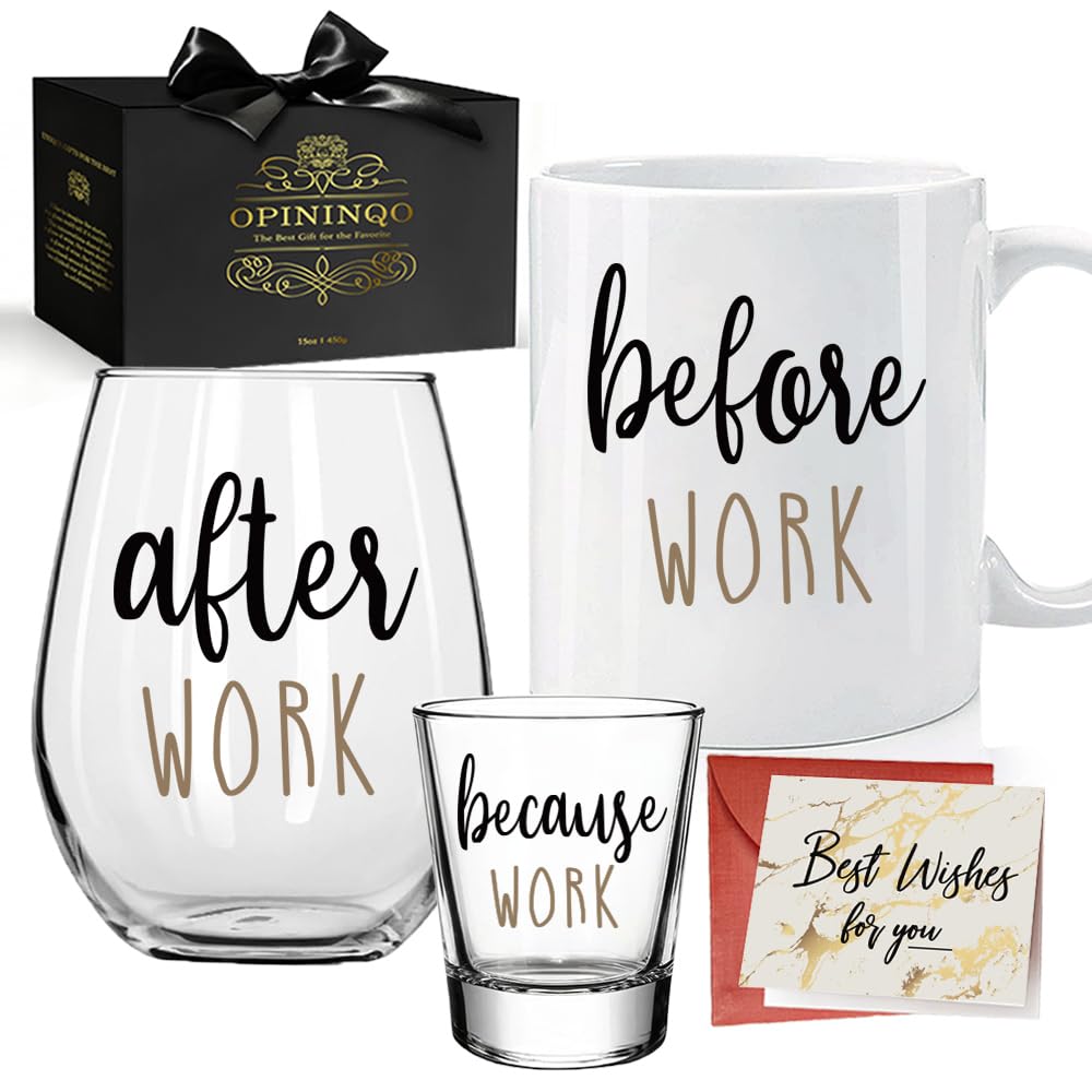 Before Work After Work Wine Glass Funny Coworker Gifts for Women Men - Thank You Gift for Boss, Coworker, Manager, Teacher, Nurse, Leader, Employe - Unique Co Worker Gifts for Boss Day