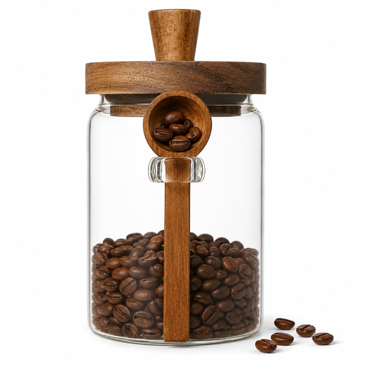 Glass Jar with Lid and Spoon, 20.3oz Airtight Coffee Bean Container for Coffee Beans & Grounds, Cute Glass Coffee Canister for Coffee Bar Storage (1 Pack)