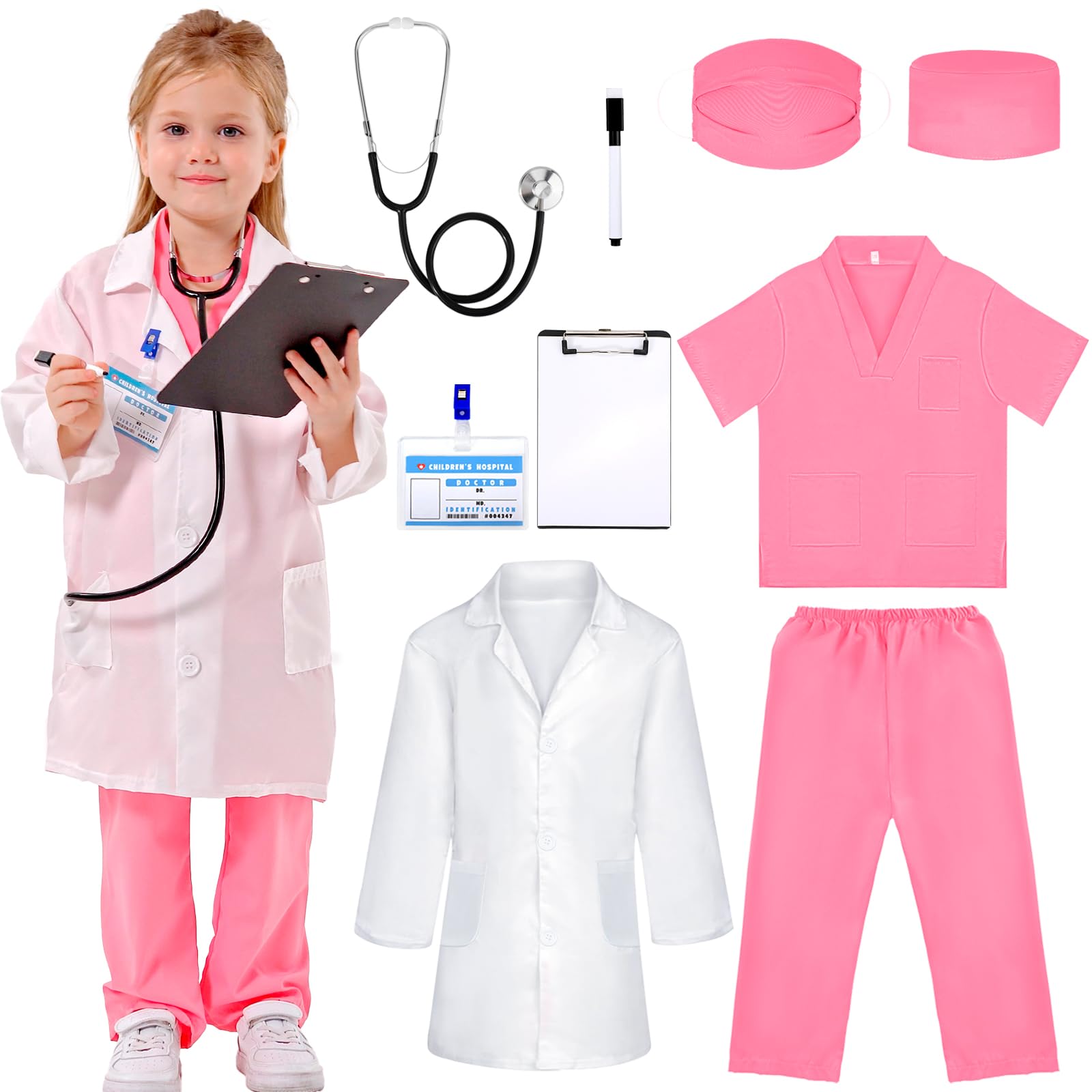 Liberry Doctor Costume for Kids, Toddler Doctor Dress Up Clothes with Real Stethoscope, Career Day Role Play Gift for Girls