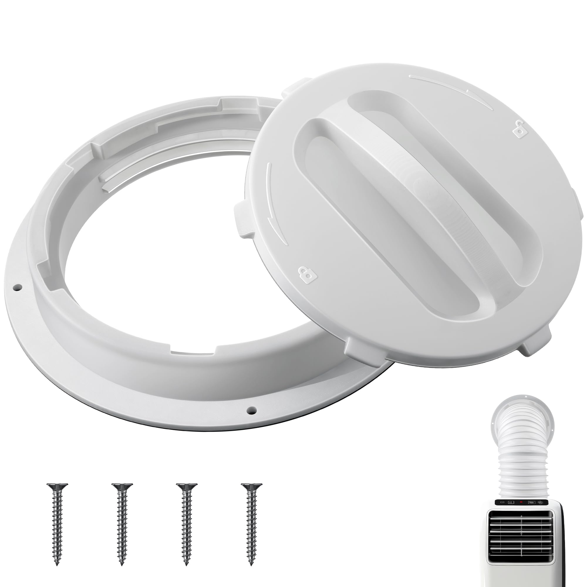 Wall Mount Connector for Portable Air Conditioner Exhaust Hose Vent, 6 Inches AC Hose Compatible, Includes Off Season Cover Plug and Sealing Ring, Good Sealing, Durable Material, Easy Installation