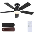 Mpayel 46 Inch Ceiling Fans with Lights and Remote, Black Ceiling Fan with Light Flush Mount, Low Noise, Reversible, Dimmable, Modern Low Profile Ceiling Fan with Light for Bedroom Indoor Outdoor