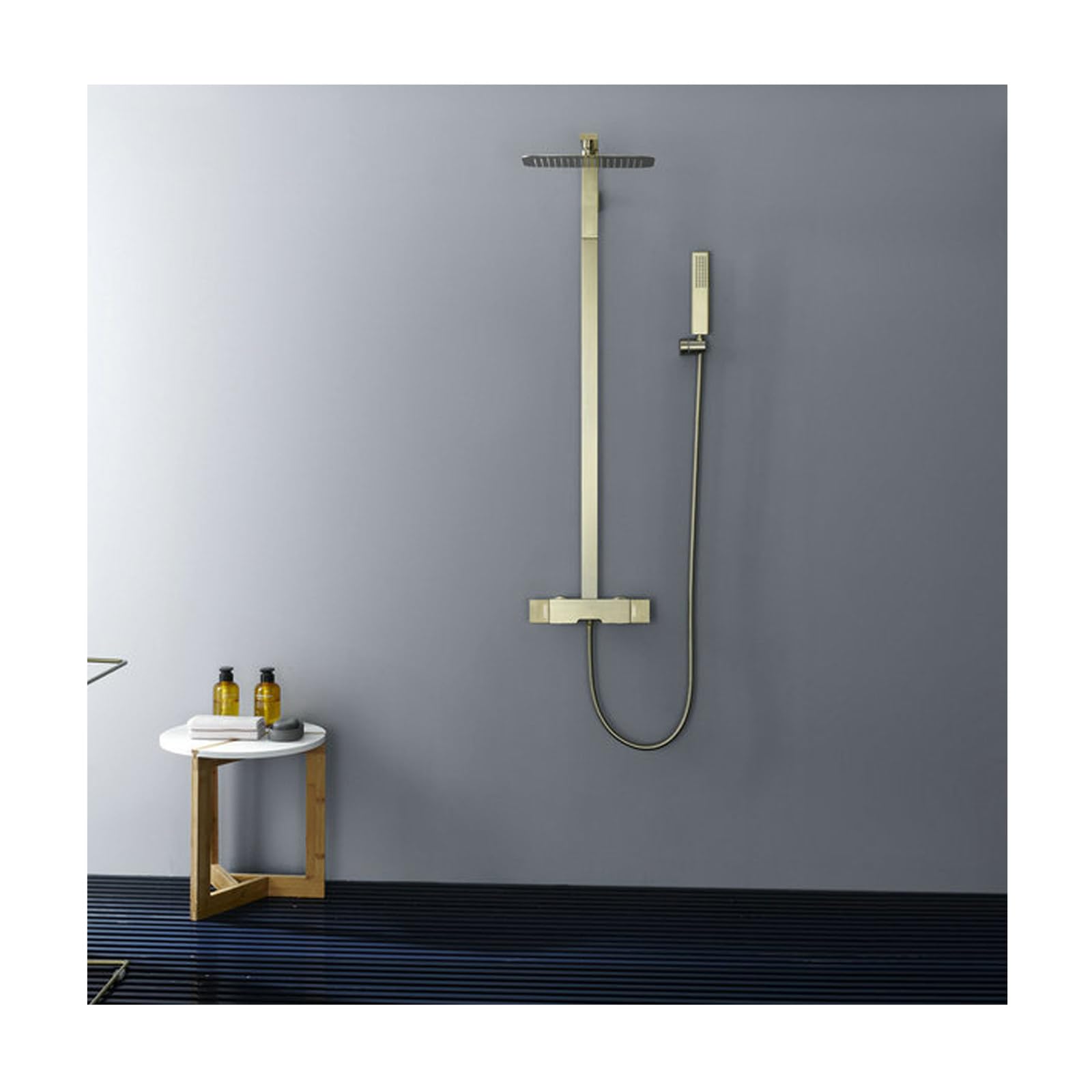 Shower System, Brushed Gold Bathroom Shower Faucet Set Wall Mounted Shower Fixtures 3 Functions Shower Set with Rectangle Rain Shower Head, Handheld Shower Head