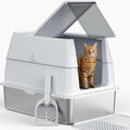 XL Extra Large Stainless Steel Litter Box with Lid, Metal Cat Litter Boxes for Big Cats Enclosed, Metal Litter Box with Litter Scoop Set, Non-Sticky, Anti-Urine Leakage, 24"*16"*18", Silver Gary