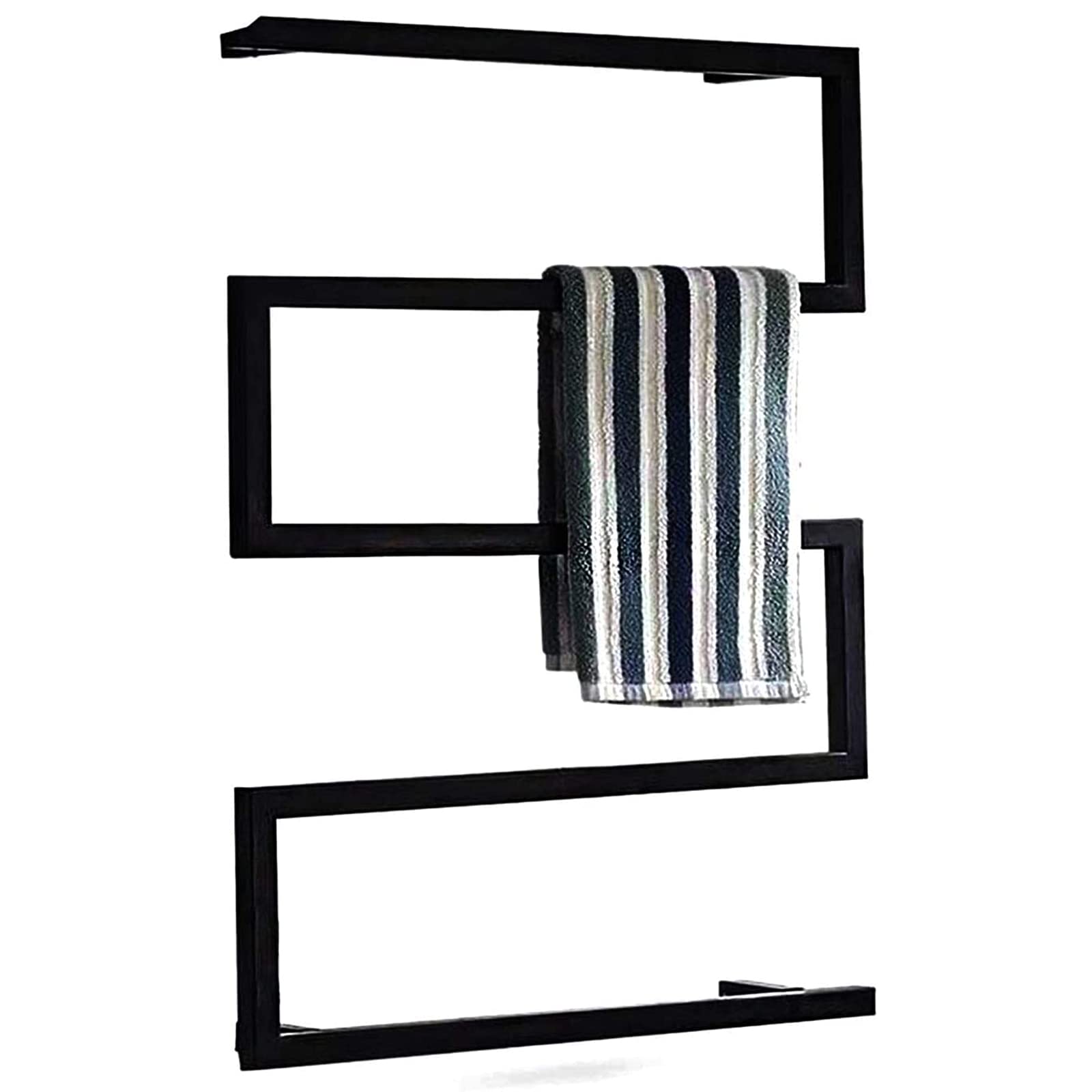 Black Towel Warmer Drying Rack, Electric 304 Stainless Steel Heated Towel Rail Radiator for Stylish Bathroom Hotel, Wall-Mounted Heated Towel Rack with Waterproof LED Switch,Hardwired (Plug in)