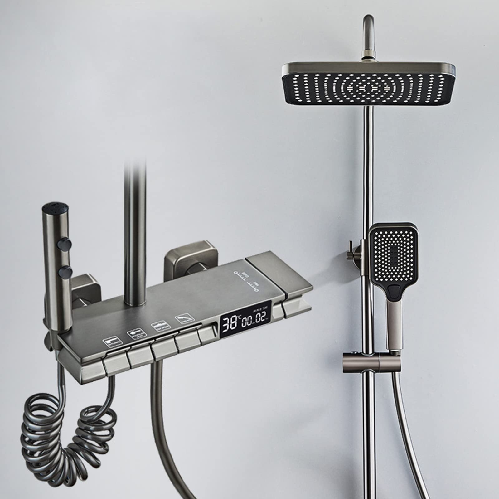 Exposed Shower System Piano Keys, Smart Digital Display Shower Faucet Set Modern Bathroom Shower Fixtures, Rainfall Shower Head with Hand Shower, Tub Spout, Bidet Sprayer
