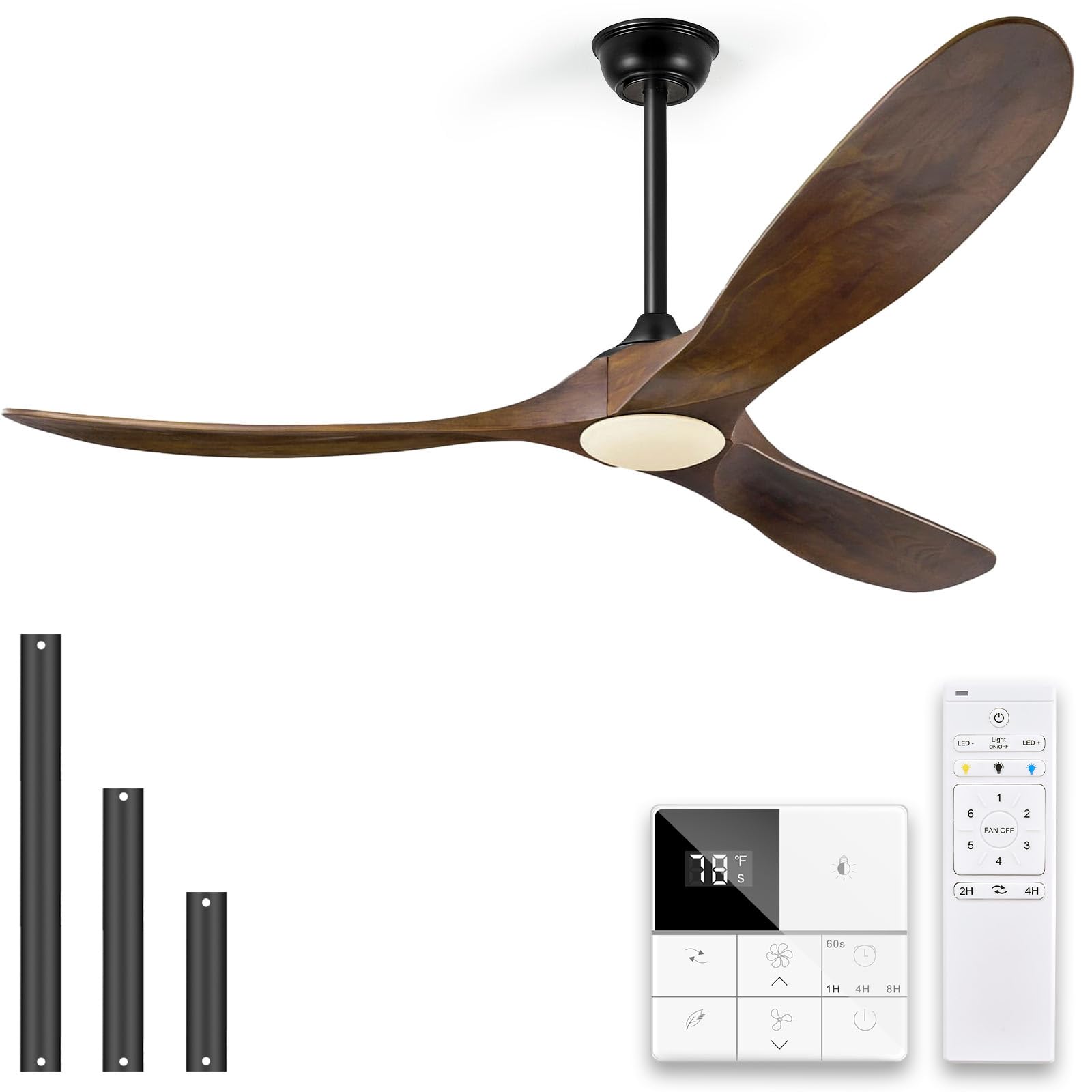 Eliora 72 Inch Ceiling Fans with Lights and Remote Control, Outdoor Ceiling Fan with Light High cfm Outdoor Ceiling Fan for Patio, Porch, 6 Speed Propeller Quiet DC Motor ETL Listed-Deep Walnut