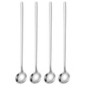 Long Handle Coffee Spoons Set of 4, 9.5 Inch Stainless Steel Latte Spoons for Tall Glasses, Macchiato, Milkshake & Dessert | Round Bowl, Silver