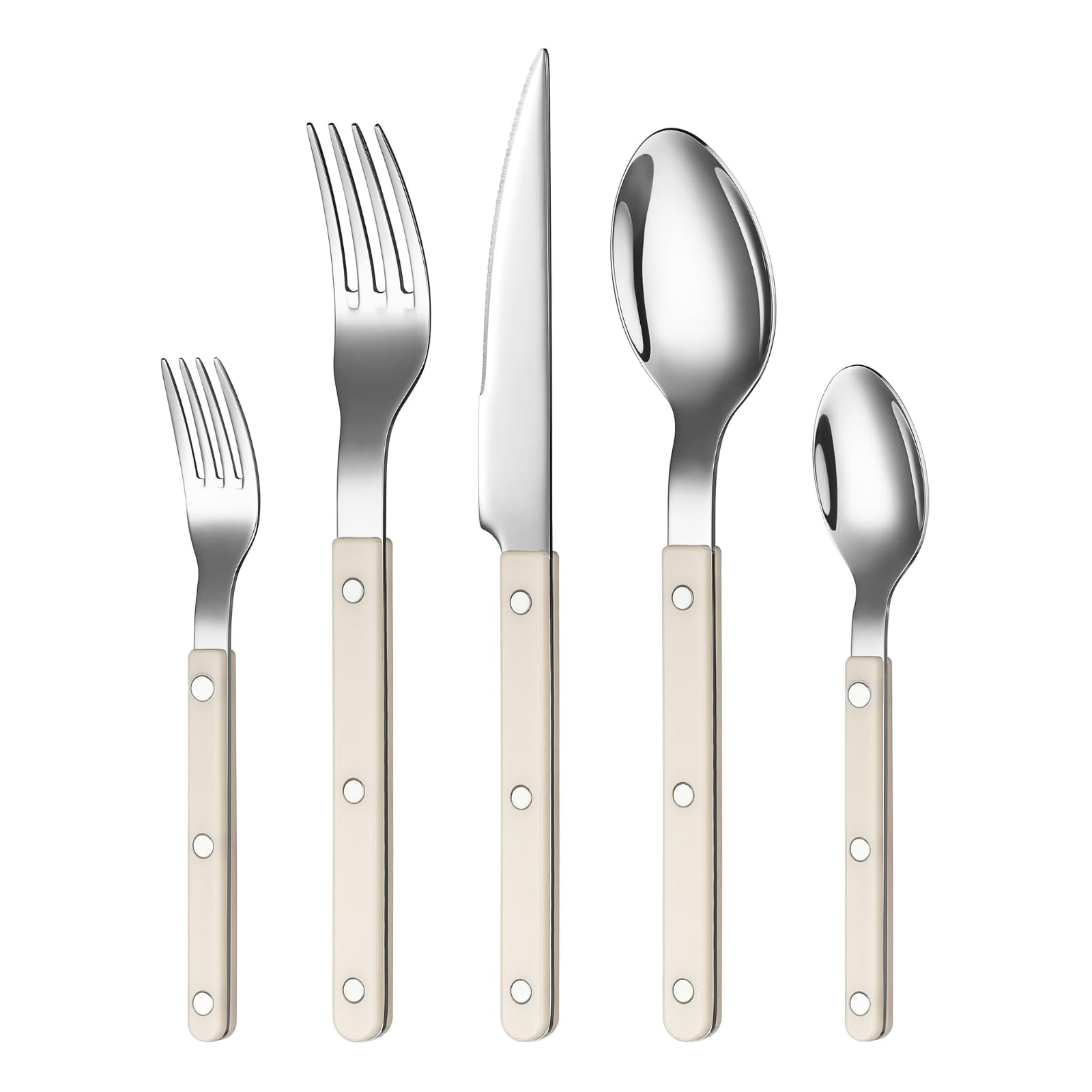 Khen Cutlery Set of 20, 18/8 Stainless Steel Flatware, Modern Silverware for Home, Kitchen, Dining & Table Setting for 4 – Stainless Steel, Dishwasher Safe, Lightweight & Ergonomic Design Gift - Cream