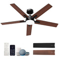 52 Inch Smart Ceiling Fans with Lights, Compatible with Alexa/Remote/APP, Downrod Mount, Reversible DC Motor, High CFM, 5 Blades, 6 Speeds, 3CCT, Dimmable, for Bedroom, Living Room, Black