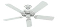 Hunter 52 inch Outdoor or Indoor Ceiling Fan No Light - White Ceiling Fan without Light, For Patio, Porch, Garage, or Living Room, Standard Mount, 5 Blades, Pull Chain - Sea Air 53054, White