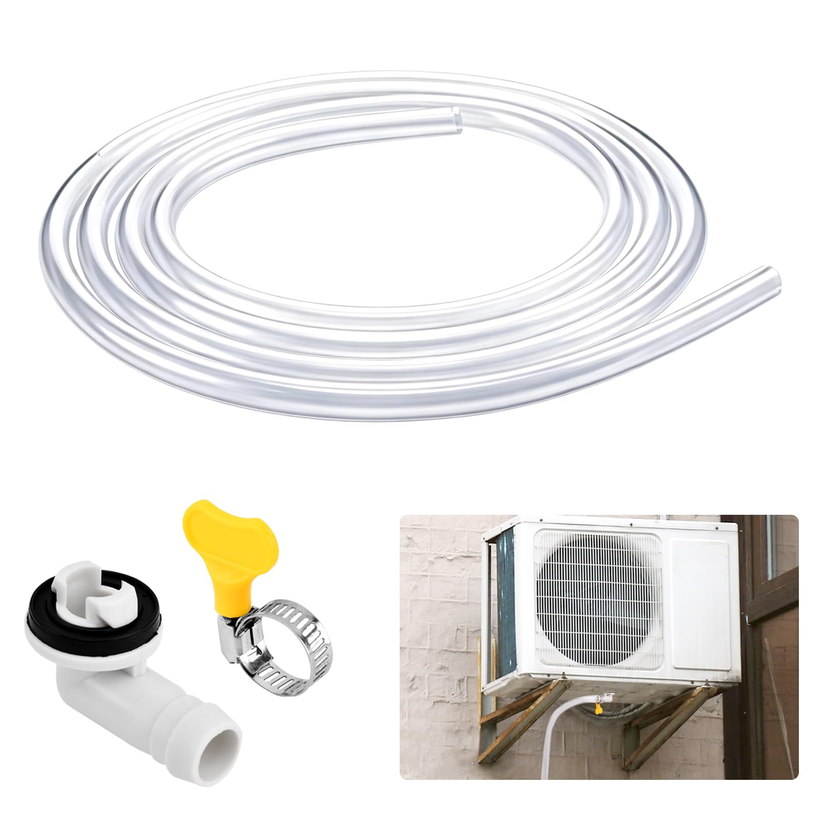 3ft Air Conditioner Drain Hose, Portable AC Drain Hose Elbow Fitting(3/5 inch), Durable Drain-Hose Window Air Conditioner Drain-Kit for Window AC and Mini Split Units